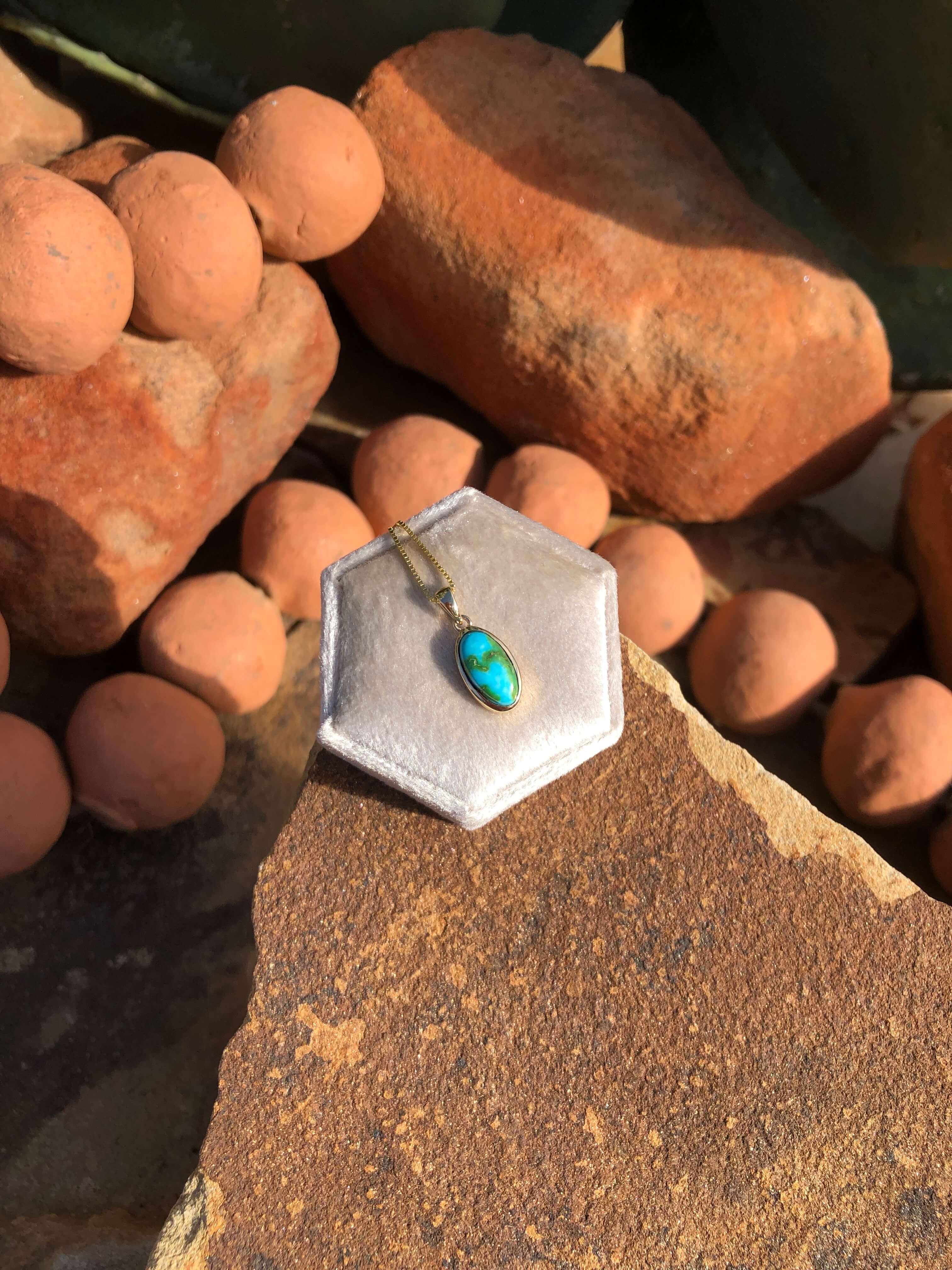 The Nordic 14k and Turquoise Pendant, 12-Pendants-Calli Co., Turquoise and Silver Jewelry, Native American Handmade, Zuni Tribe, Navajo Tribe, Brock Texas