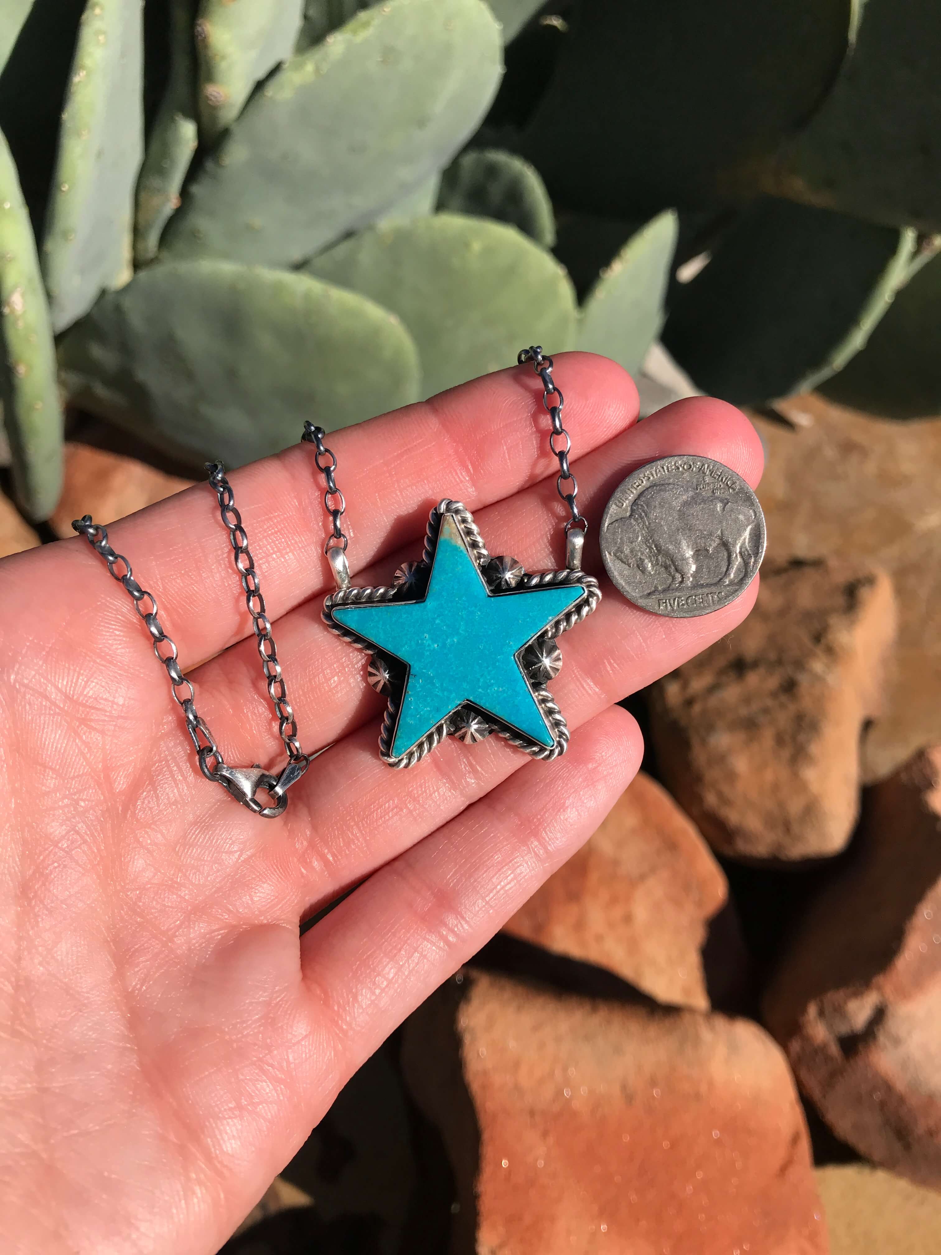 The Turquoise Star Necklace, 1-Necklaces-Calli Co., Turquoise and Silver Jewelry, Native American Handmade, Zuni Tribe, Navajo Tribe, Brock Texas