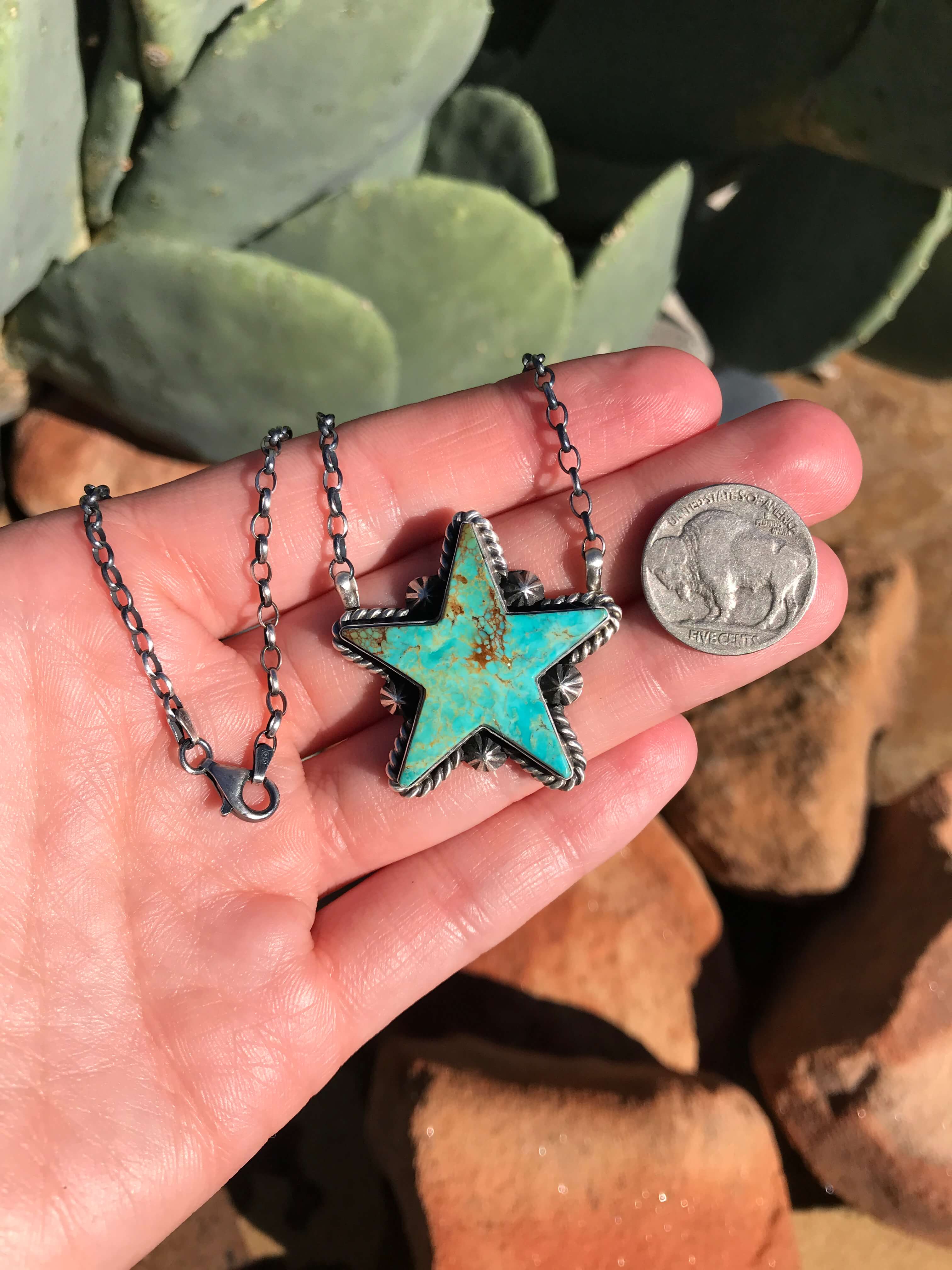 The Turquoise Star Necklace, 6-Necklaces-Calli Co., Turquoise and Silver Jewelry, Native American Handmade, Zuni Tribe, Navajo Tribe, Brock Texas