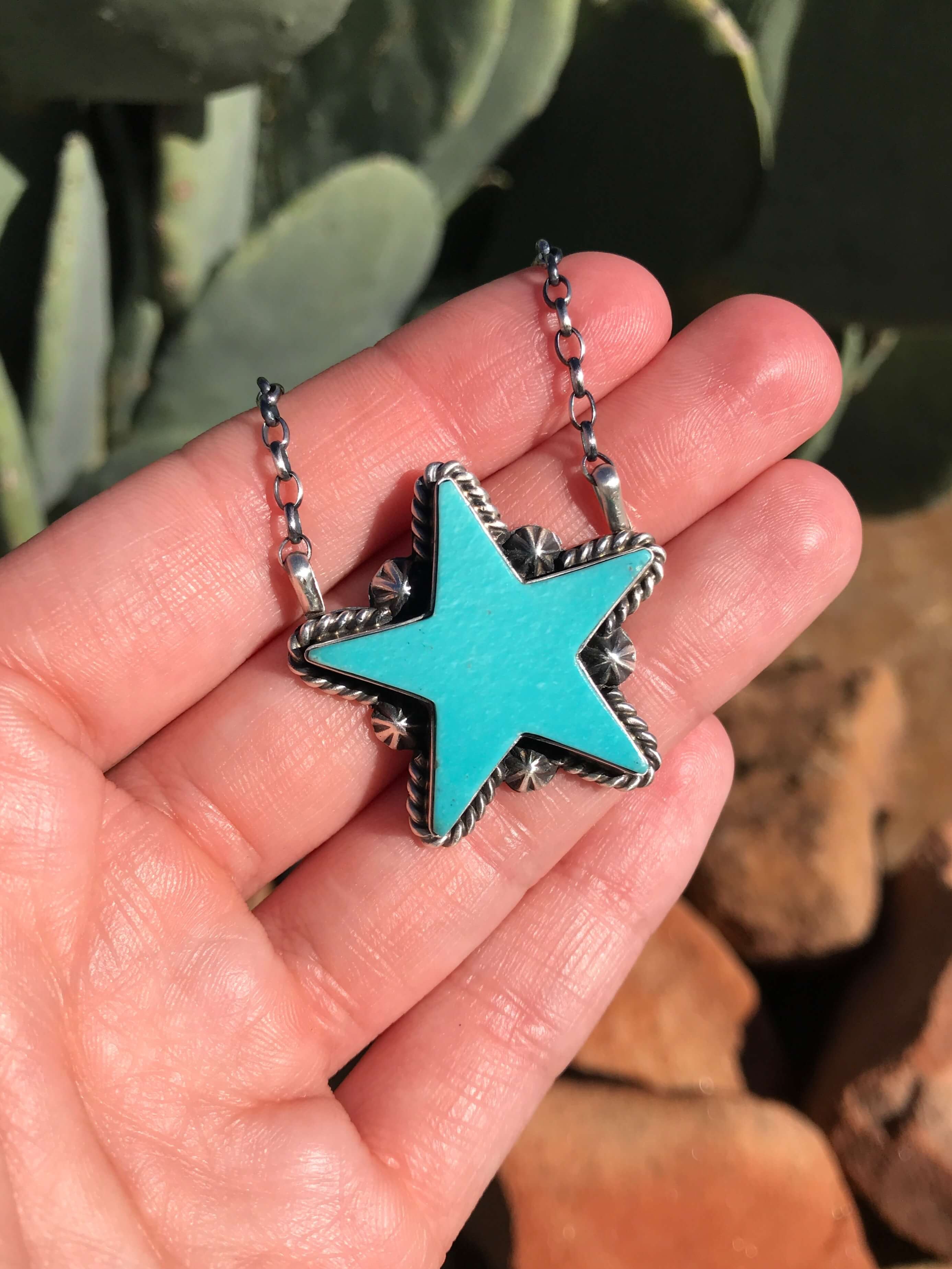 The Turquoise Star Necklace, 4-Necklaces-Calli Co., Turquoise and Silver Jewelry, Native American Handmade, Zuni Tribe, Navajo Tribe, Brock Texas