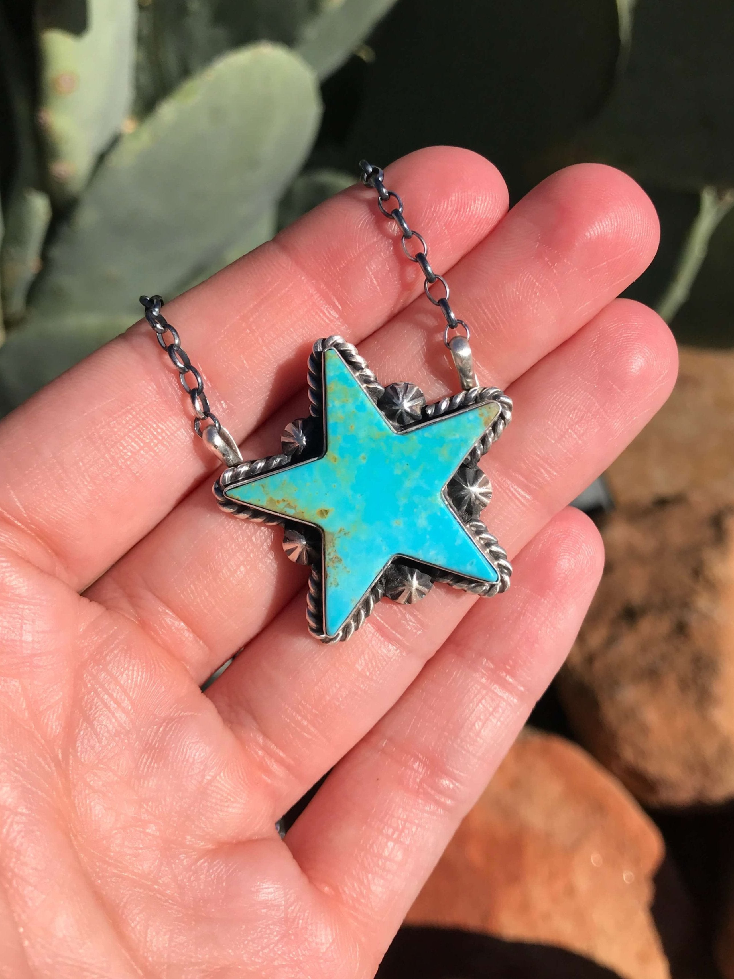 The Turquoise Star Necklace, 7-Necklaces-Calli Co., Turquoise and Silver Jewelry, Native American Handmade, Zuni Tribe, Navajo Tribe, Brock Texas