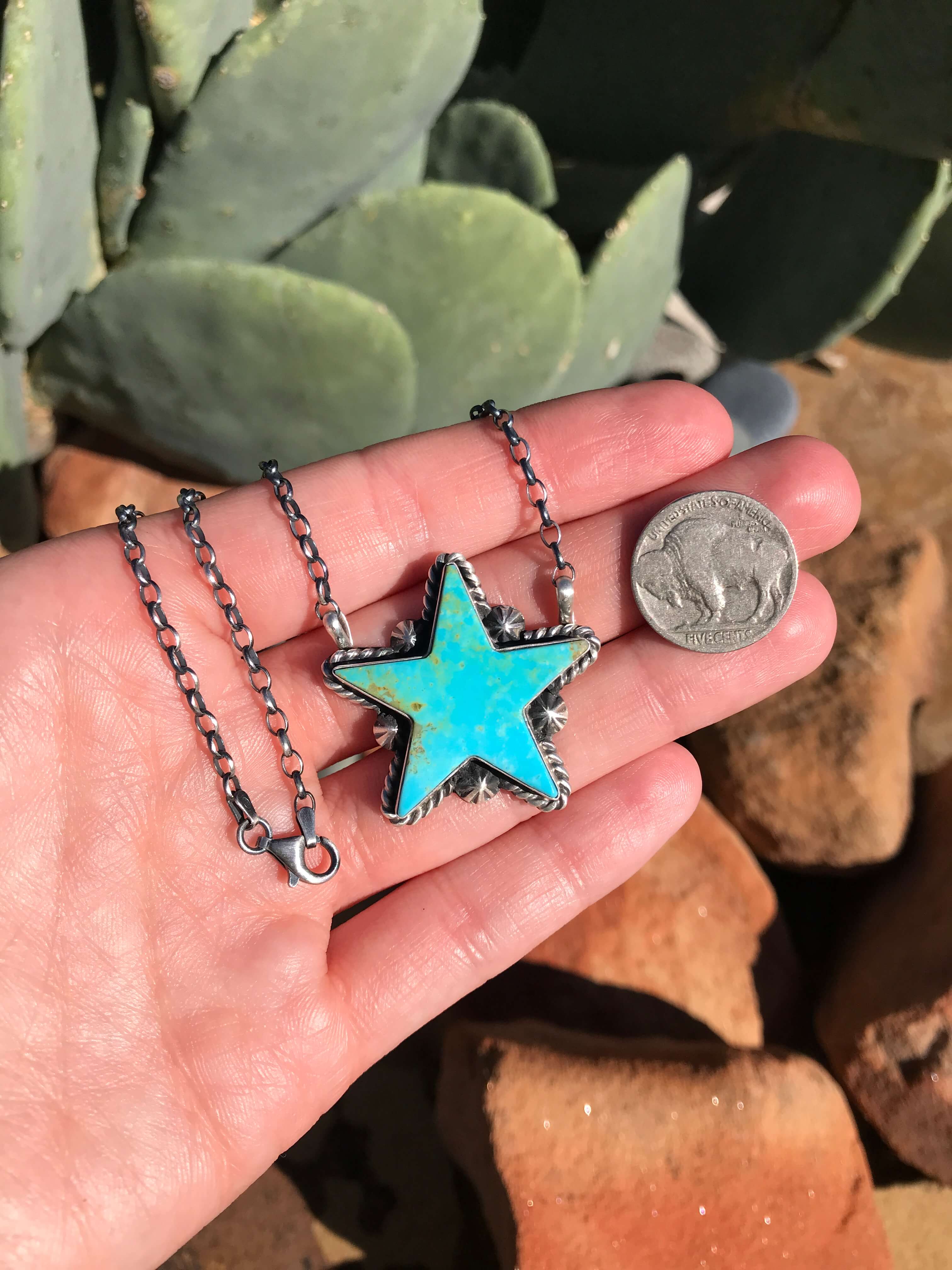 The Turquoise Star Necklace, 7-Necklaces-Calli Co., Turquoise and Silver Jewelry, Native American Handmade, Zuni Tribe, Navajo Tribe, Brock Texas