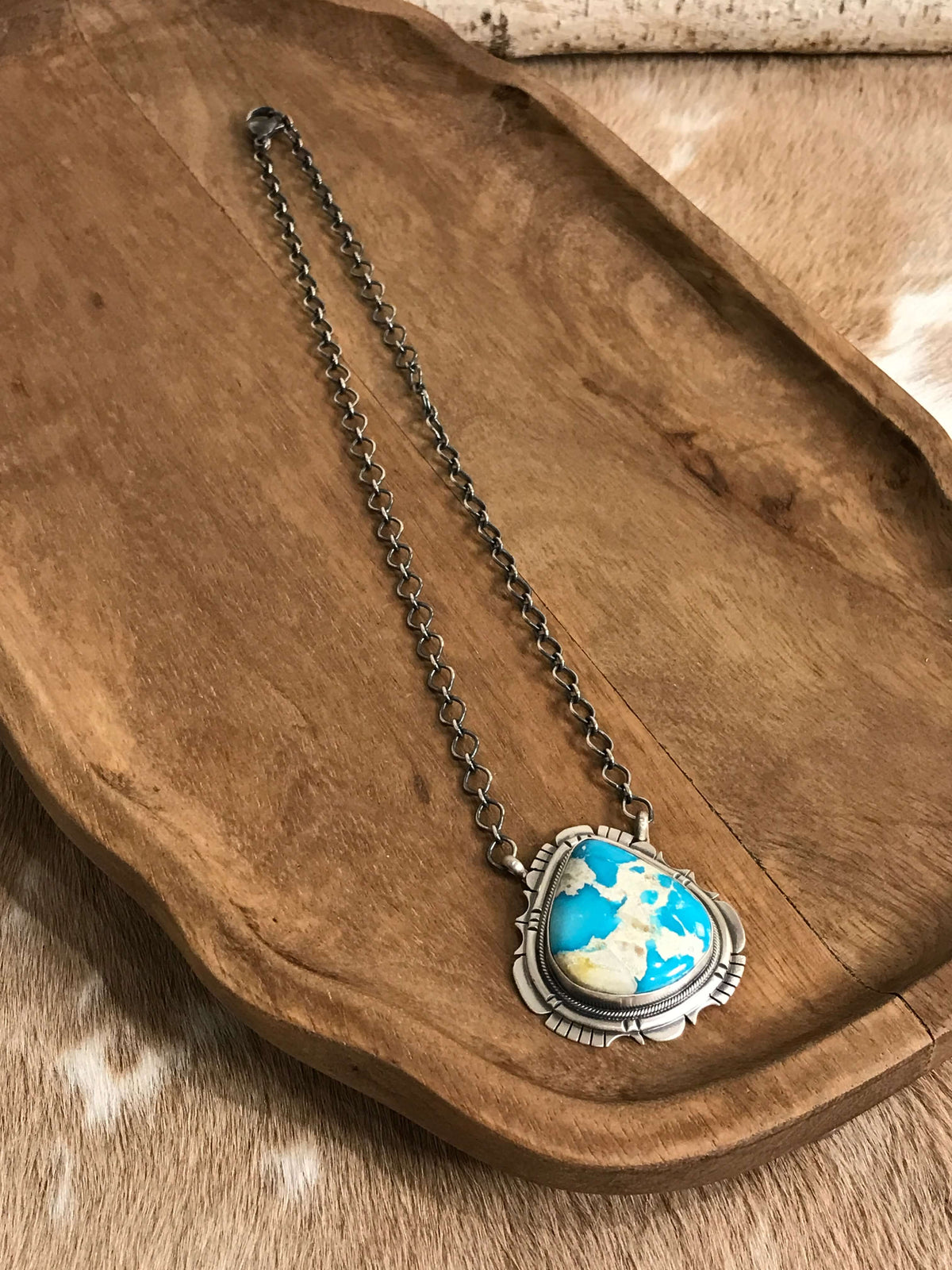 The Cardona Turquoise Necklace, 1-Necklaces-Calli Co., Turquoise and Silver Jewelry, Native American Handmade, Zuni Tribe, Navajo Tribe, Brock Texas