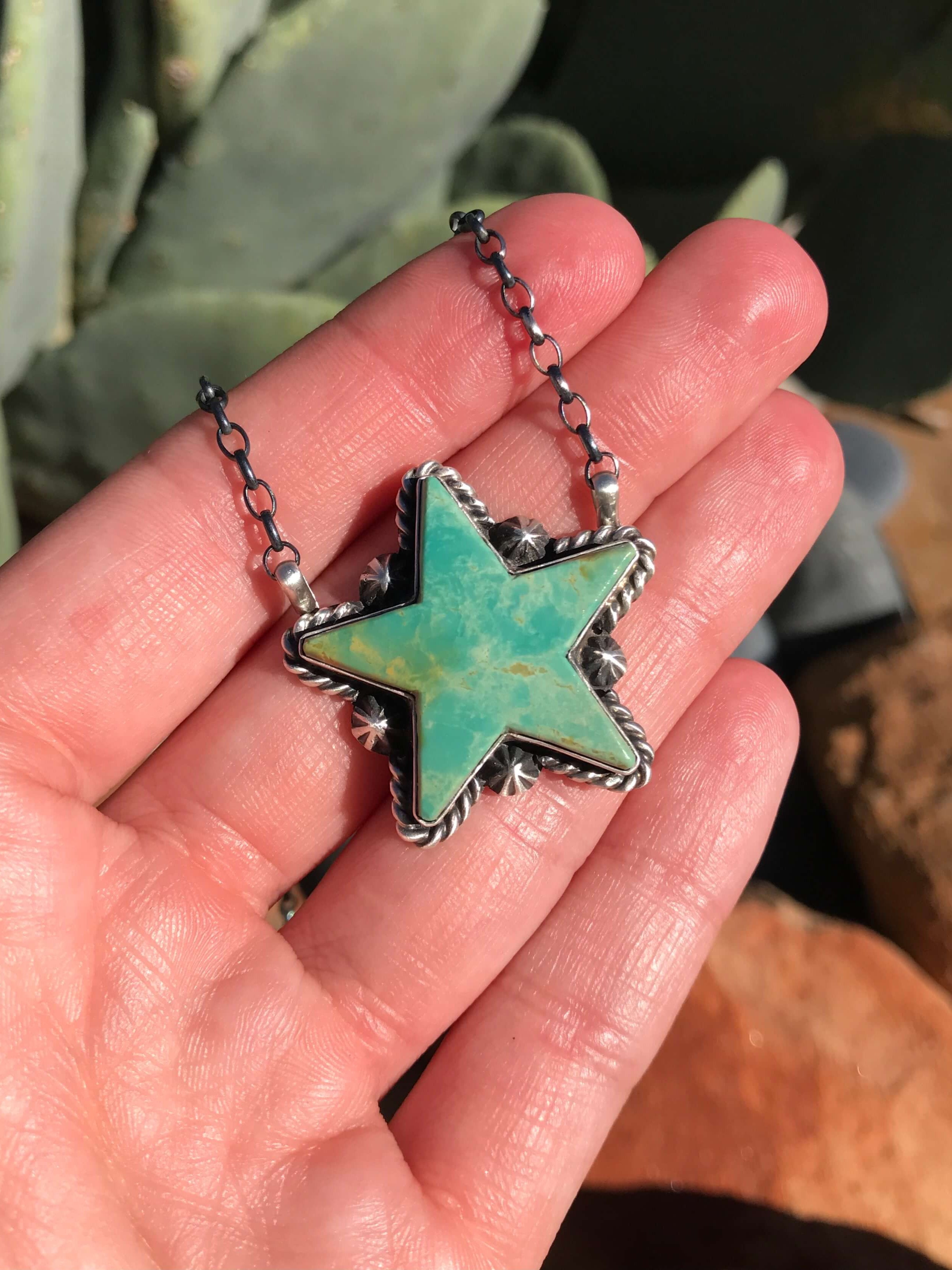 The Turquoise Star Necklace, 5-Necklaces-Calli Co., Turquoise and Silver Jewelry, Native American Handmade, Zuni Tribe, Navajo Tribe, Brock Texas