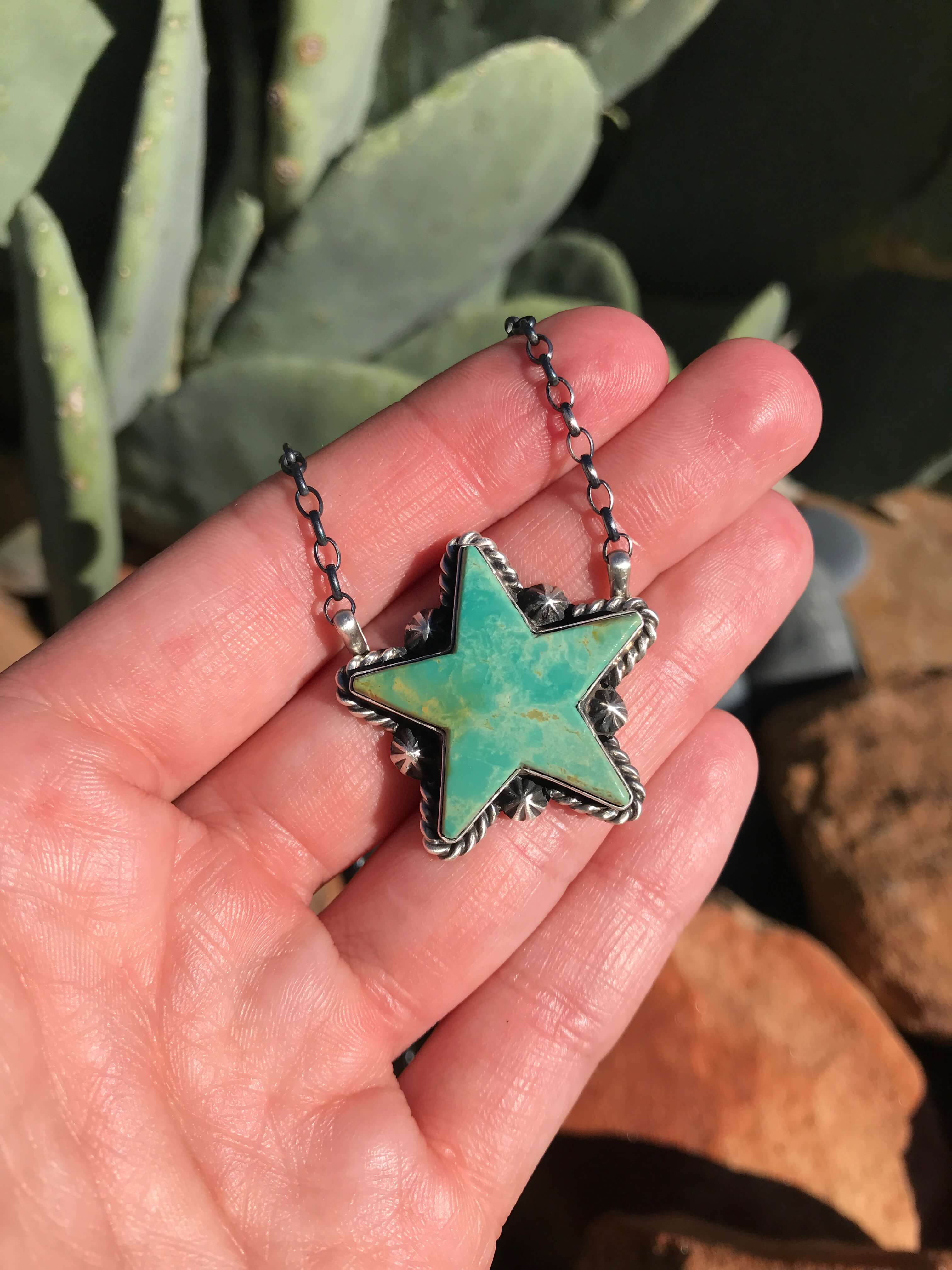 The Turquoise Star Necklace, 5-Necklaces-Calli Co., Turquoise and Silver Jewelry, Native American Handmade, Zuni Tribe, Navajo Tribe, Brock Texas