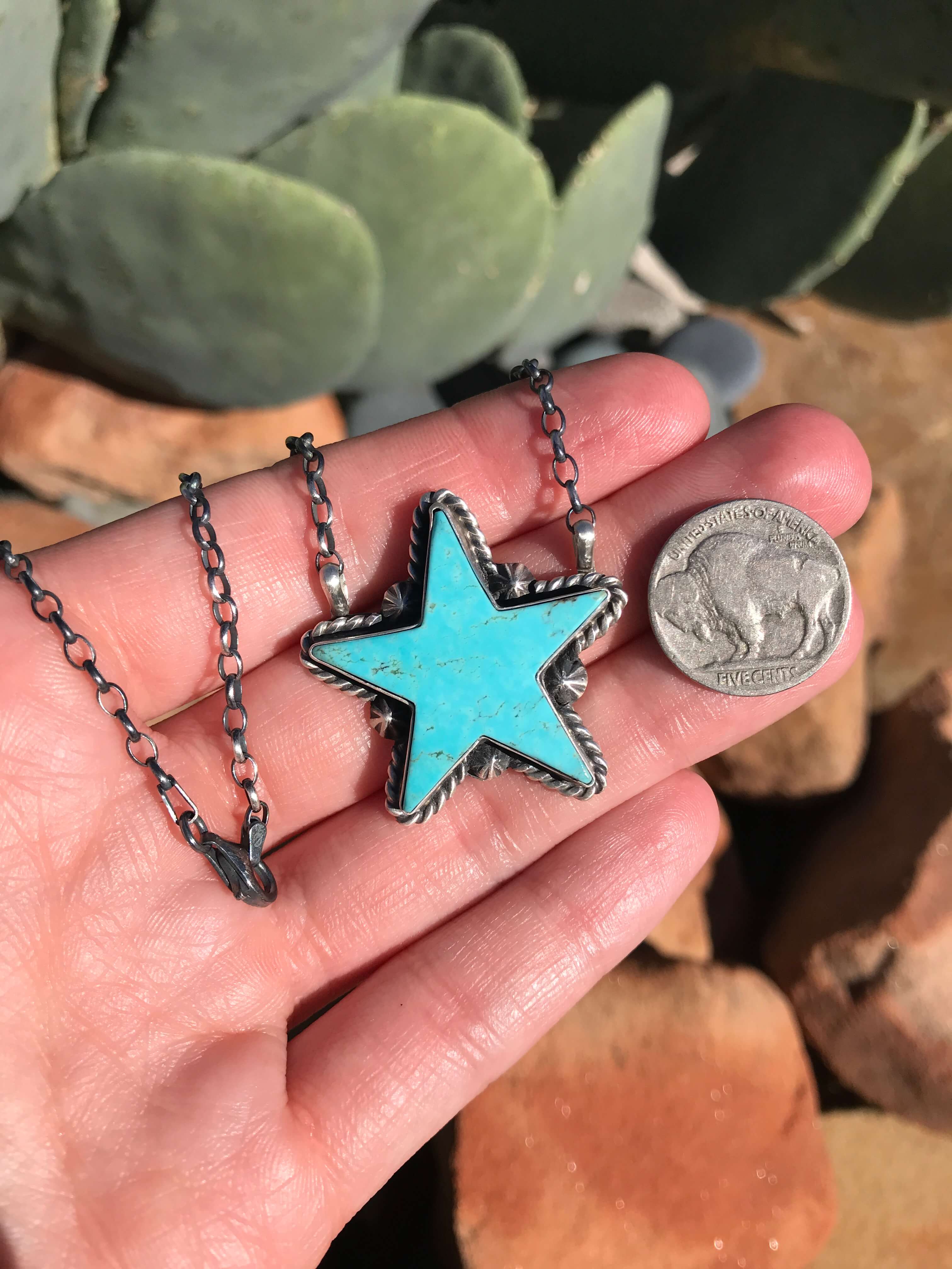 The Turquoise Star Necklace, 13-Necklaces-Calli Co., Turquoise and Silver Jewelry, Native American Handmade, Zuni Tribe, Navajo Tribe, Brock Texas