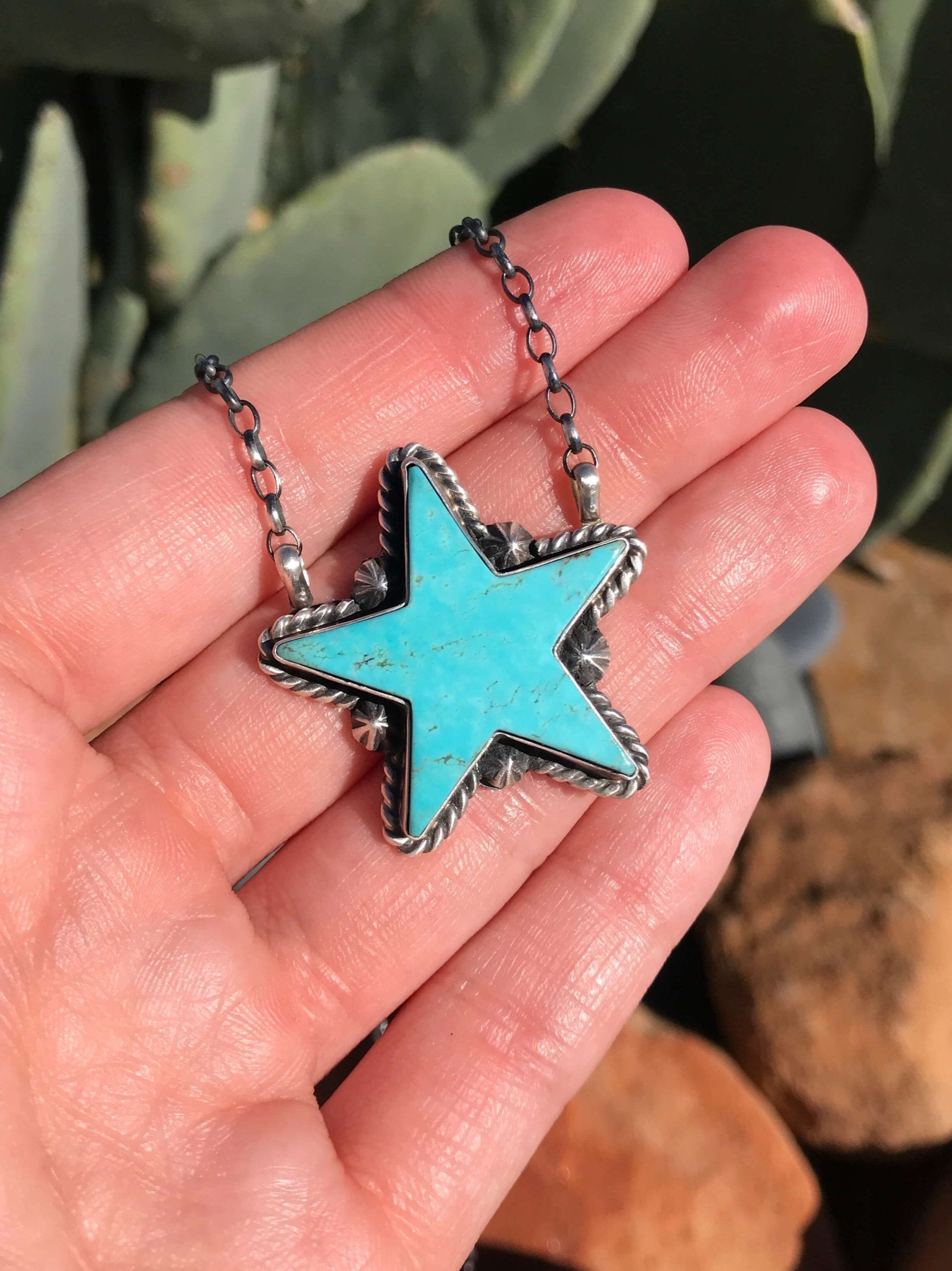 The Turquoise Star Necklace, 13-Necklaces-Calli Co., Turquoise and Silver Jewelry, Native American Handmade, Zuni Tribe, Navajo Tribe, Brock Texas