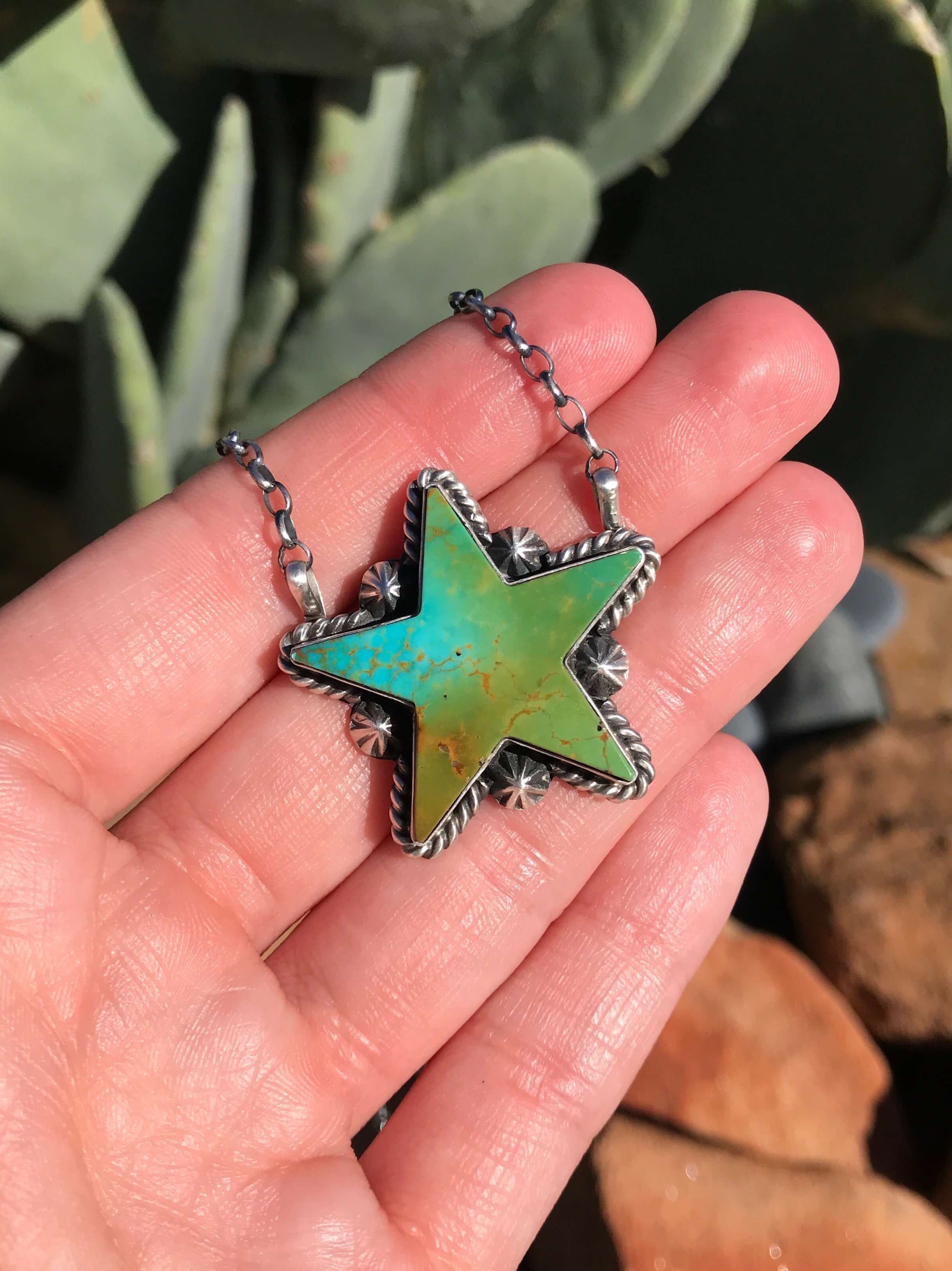 The Turquoise Star Necklace, 8-Necklaces-Calli Co., Turquoise and Silver Jewelry, Native American Handmade, Zuni Tribe, Navajo Tribe, Brock Texas