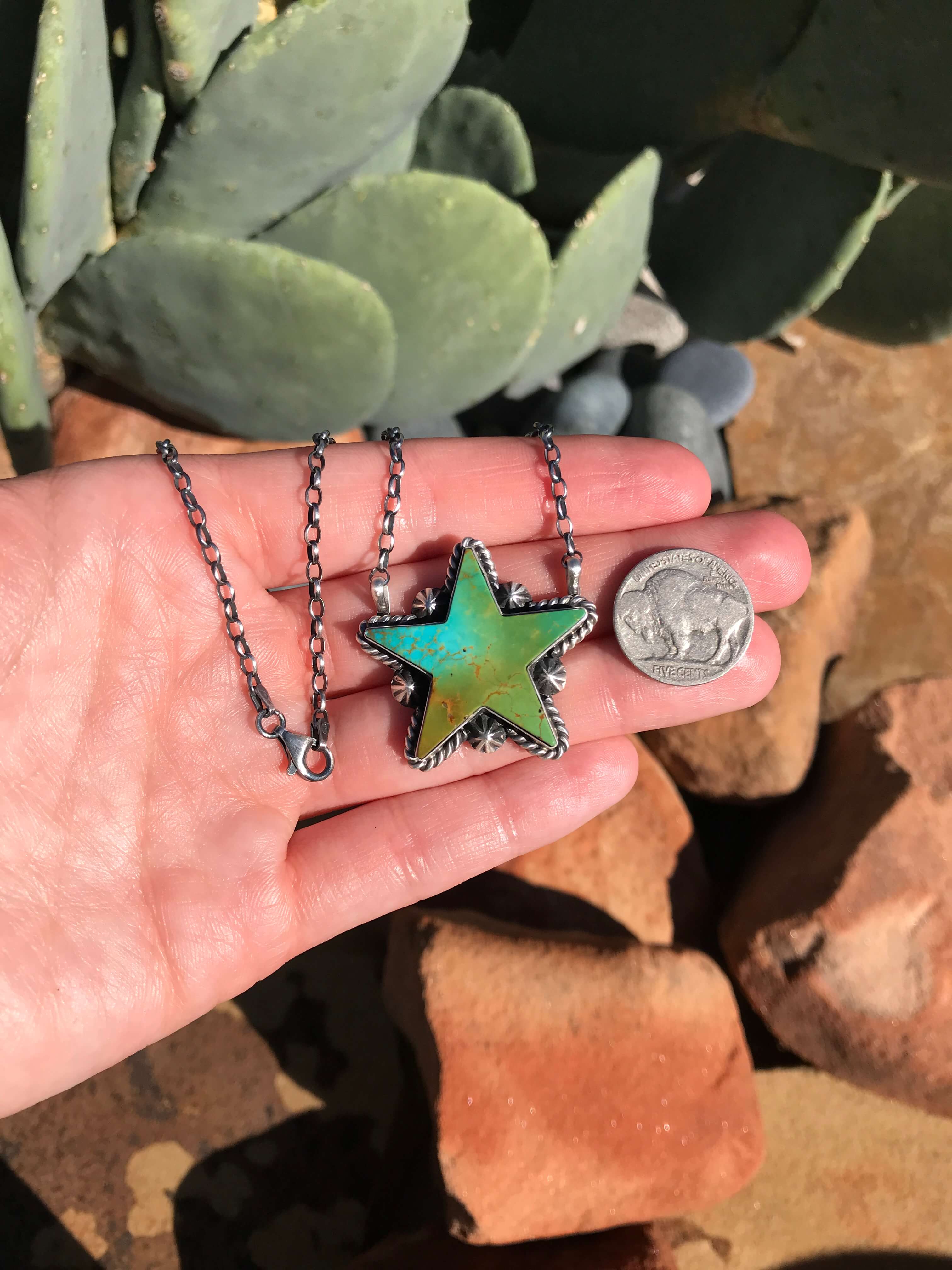 The Turquoise Star Necklace, 8-Necklaces-Calli Co., Turquoise and Silver Jewelry, Native American Handmade, Zuni Tribe, Navajo Tribe, Brock Texas