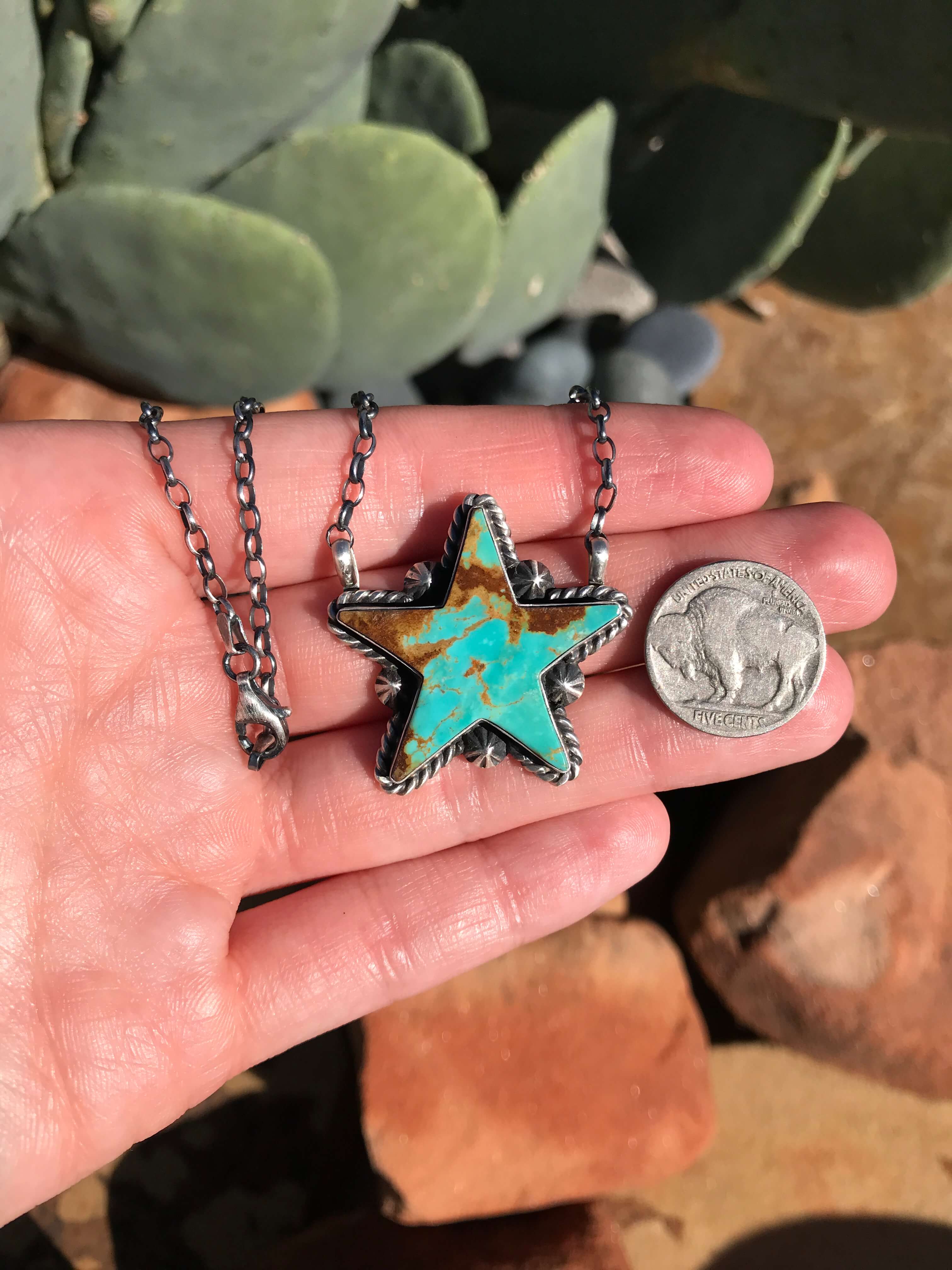 The Turquoise Star Necklace, 9-Necklaces-Calli Co., Turquoise and Silver Jewelry, Native American Handmade, Zuni Tribe, Navajo Tribe, Brock Texas