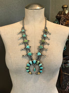 The Codee Turquoise Squash Blossom Necklace Set-Necklaces-Calli Co., Turquoise and Silver Jewelry, Native American Handmade, Zuni Tribe, Navajo Tribe, Brock Texas