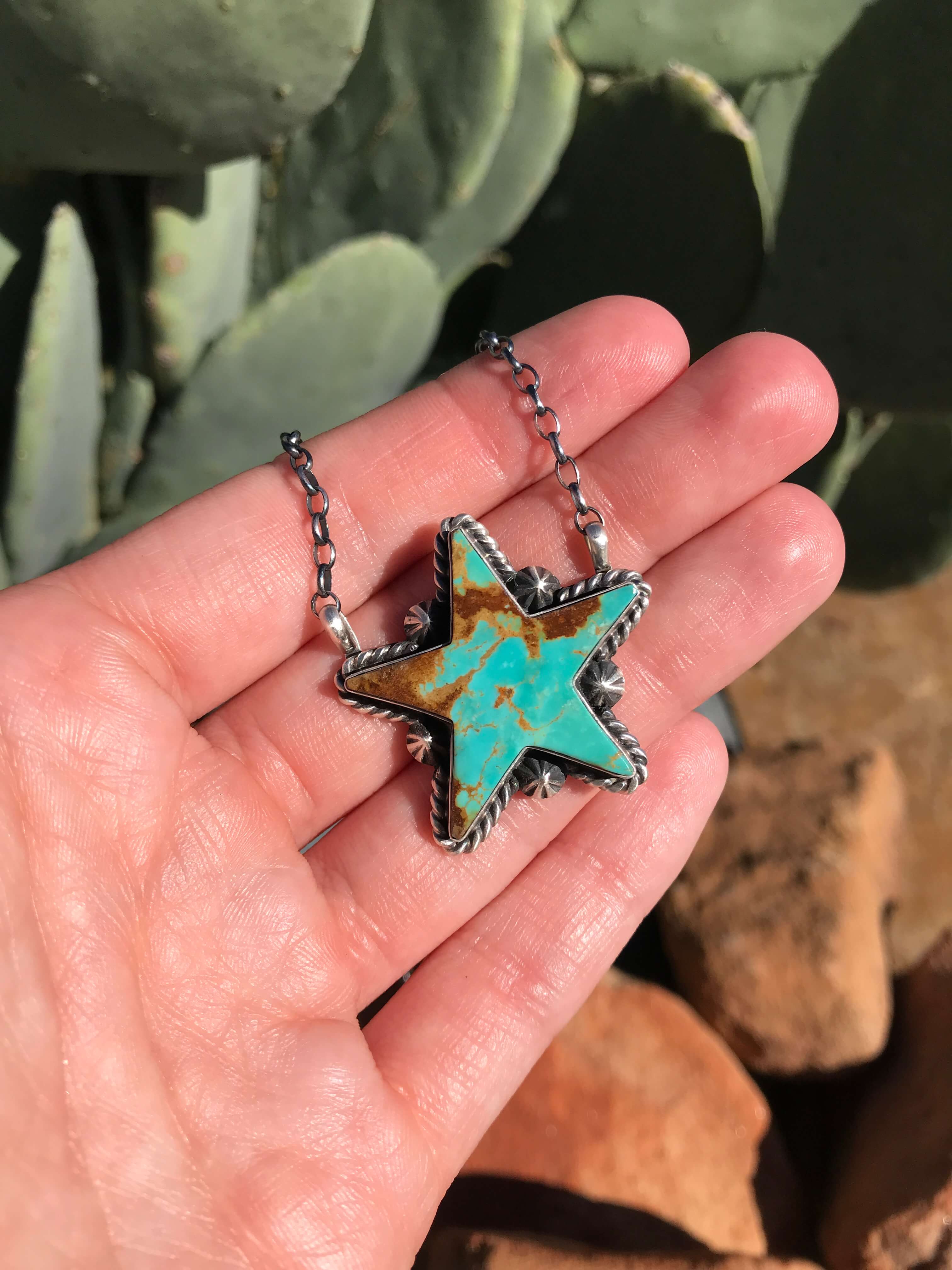 The Turquoise Star Necklace, 9-Necklaces-Calli Co., Turquoise and Silver Jewelry, Native American Handmade, Zuni Tribe, Navajo Tribe, Brock Texas