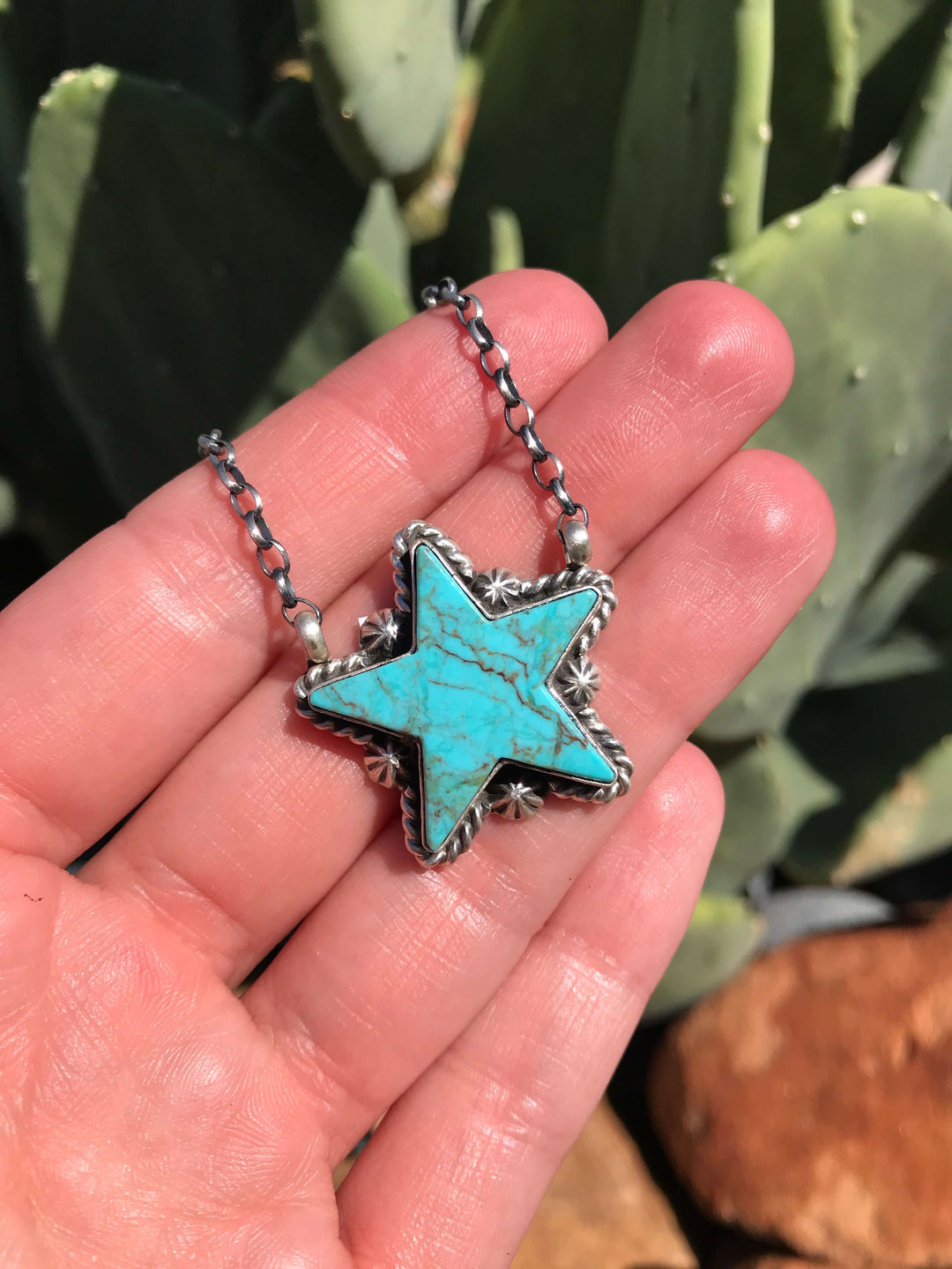 The Turquoise Star Necklace, 11-Necklaces-Calli Co., Turquoise and Silver Jewelry, Native American Handmade, Zuni Tribe, Navajo Tribe, Brock Texas