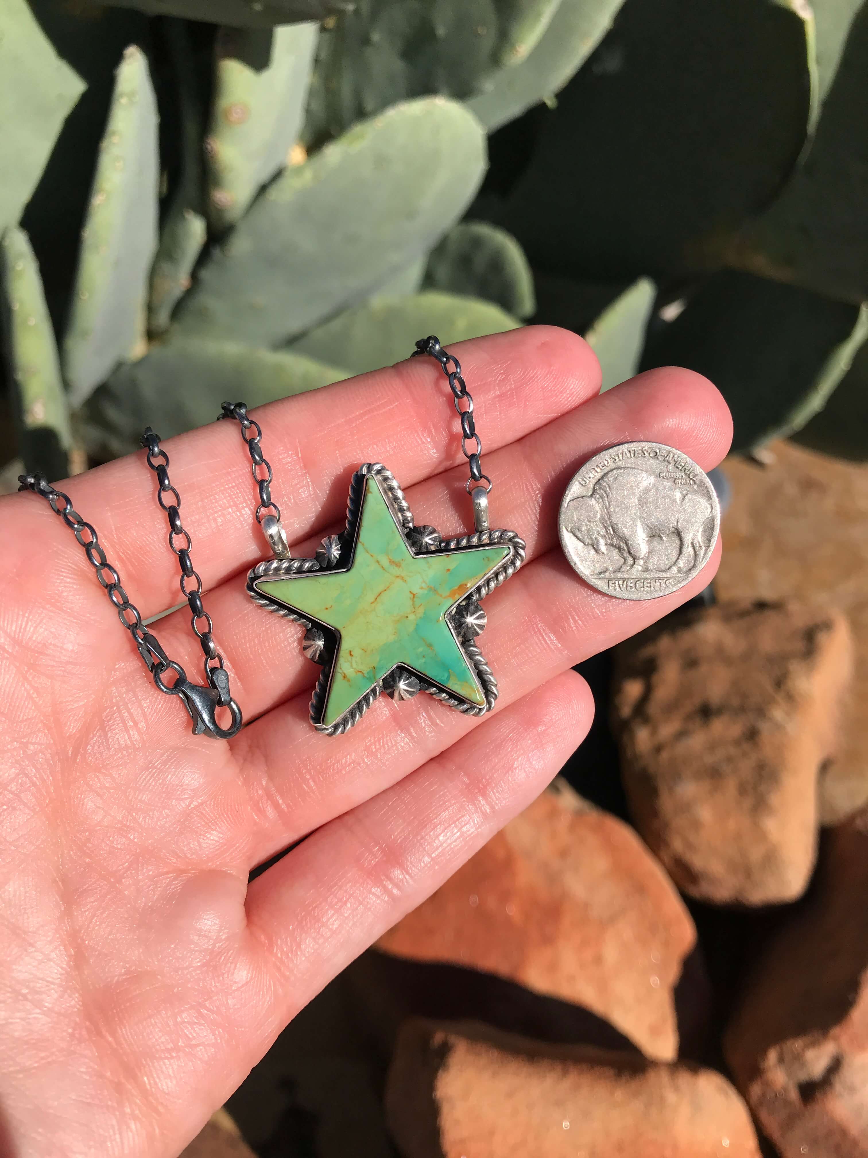 The Turquoise Star Necklace, 10-Necklaces-Calli Co., Turquoise and Silver Jewelry, Native American Handmade, Zuni Tribe, Navajo Tribe, Brock Texas