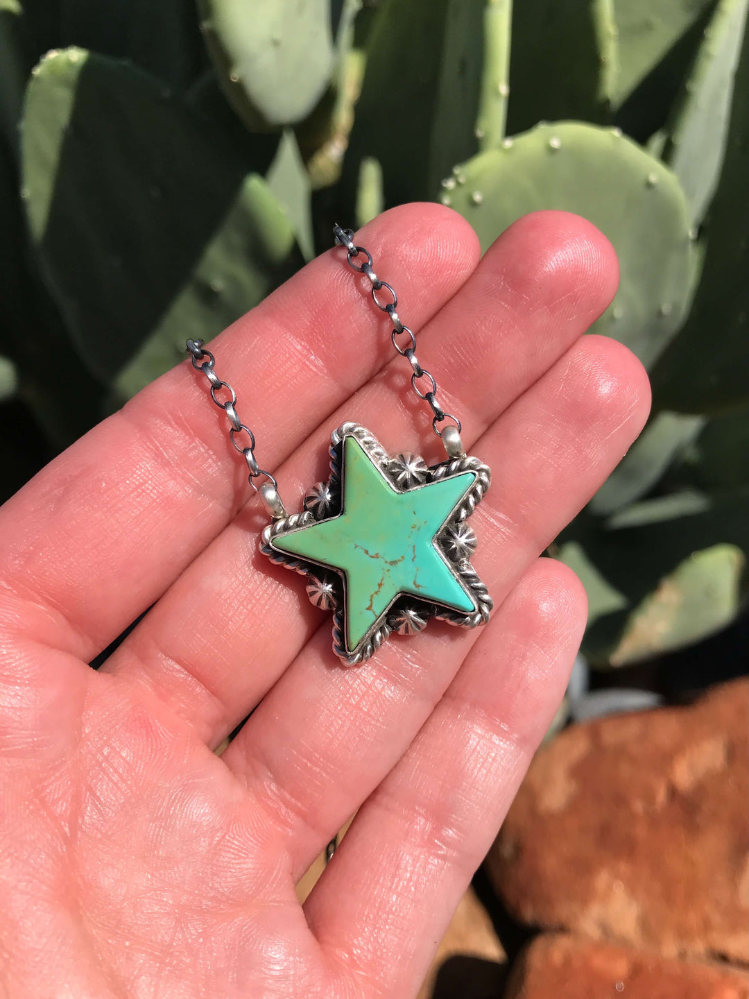 The Turquoise Star Necklace, 10-Necklaces-Calli Co., Turquoise and Silver Jewelry, Native American Handmade, Zuni Tribe, Navajo Tribe, Brock Texas