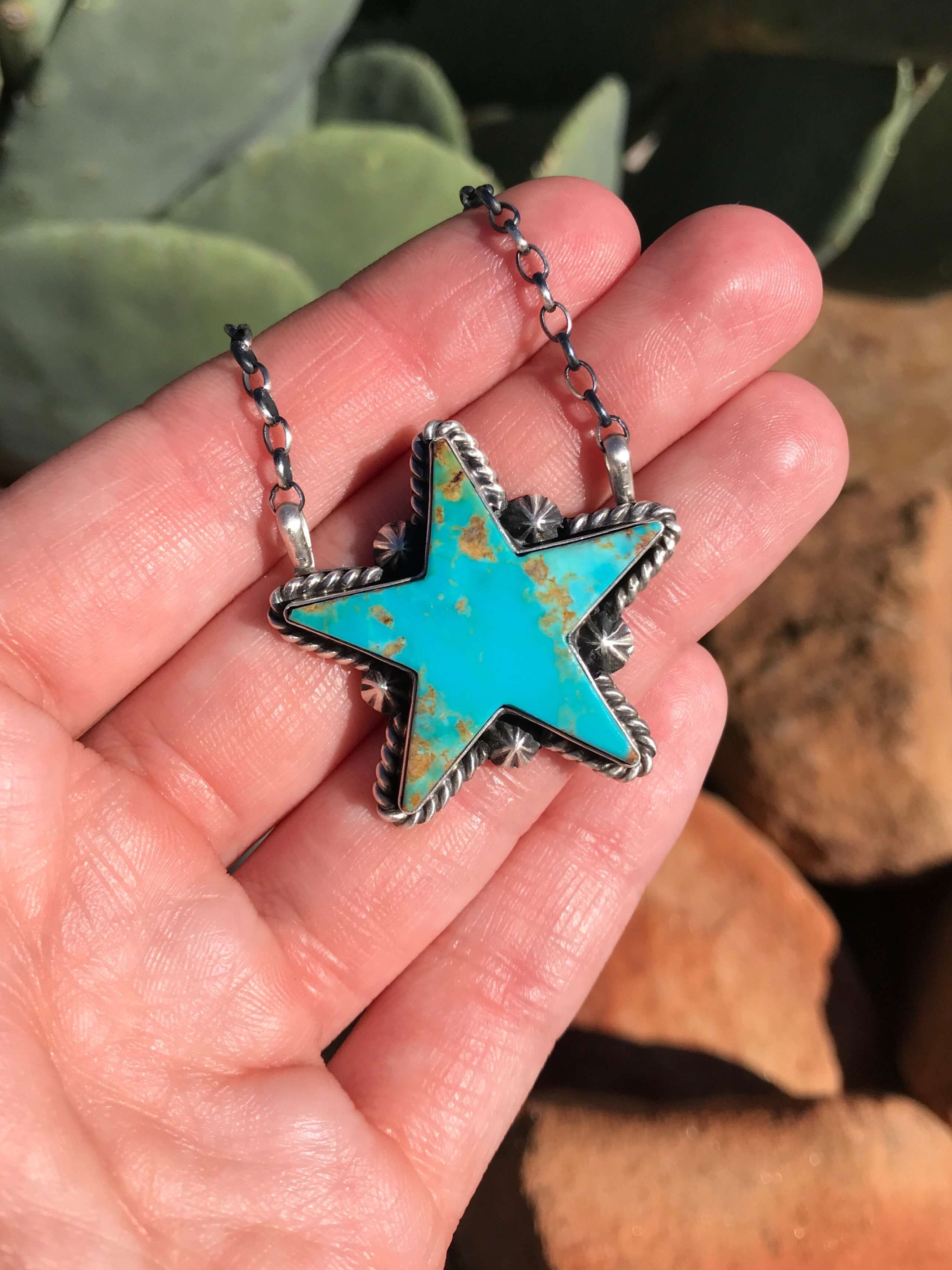 The Turquoise Star Necklace, 11-Necklaces-Calli Co., Turquoise and Silver Jewelry, Native American Handmade, Zuni Tribe, Navajo Tribe, Brock Texas