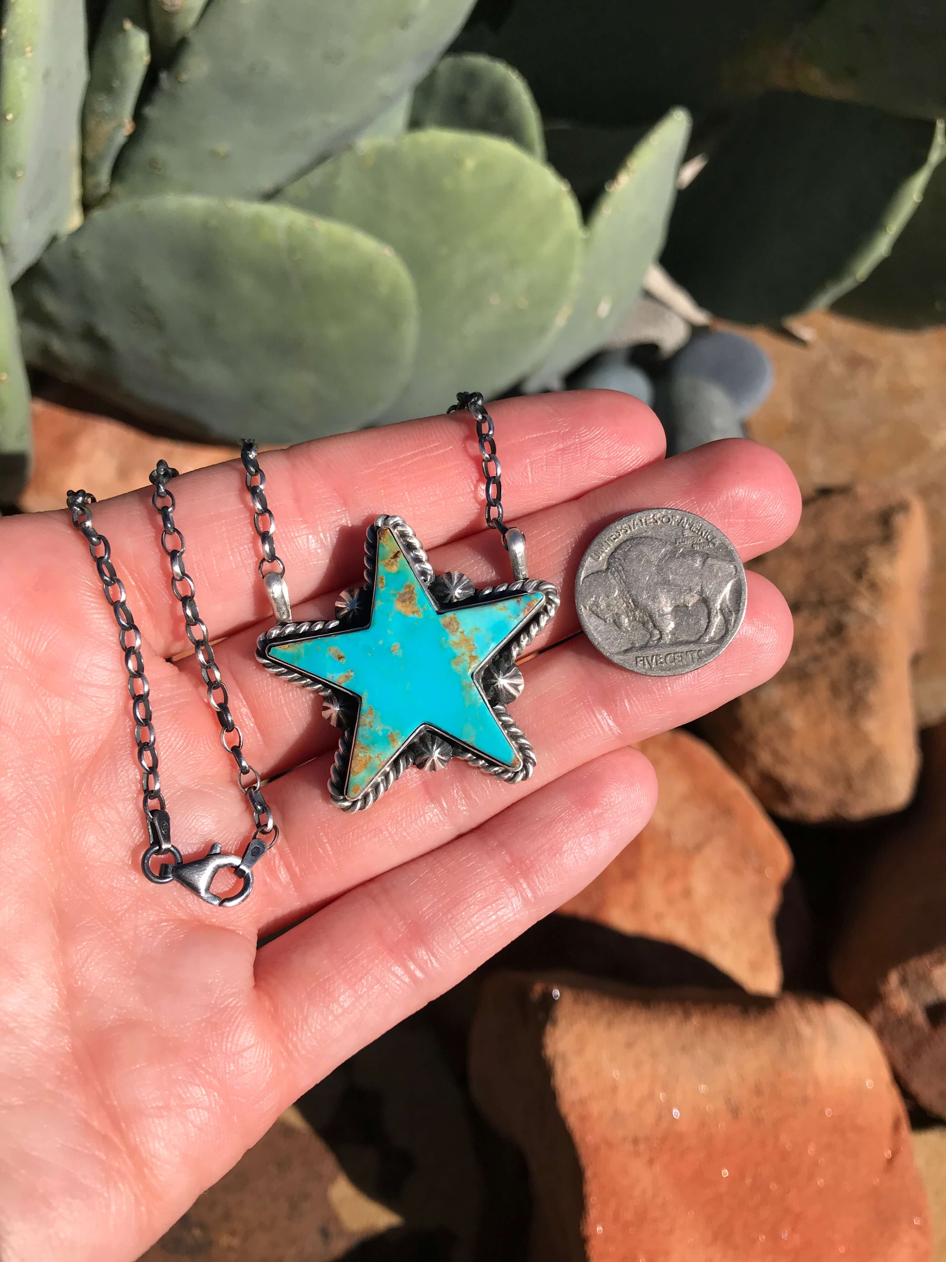 The Turquoise Star Necklace, 11-Necklaces-Calli Co., Turquoise and Silver Jewelry, Native American Handmade, Zuni Tribe, Navajo Tribe, Brock Texas