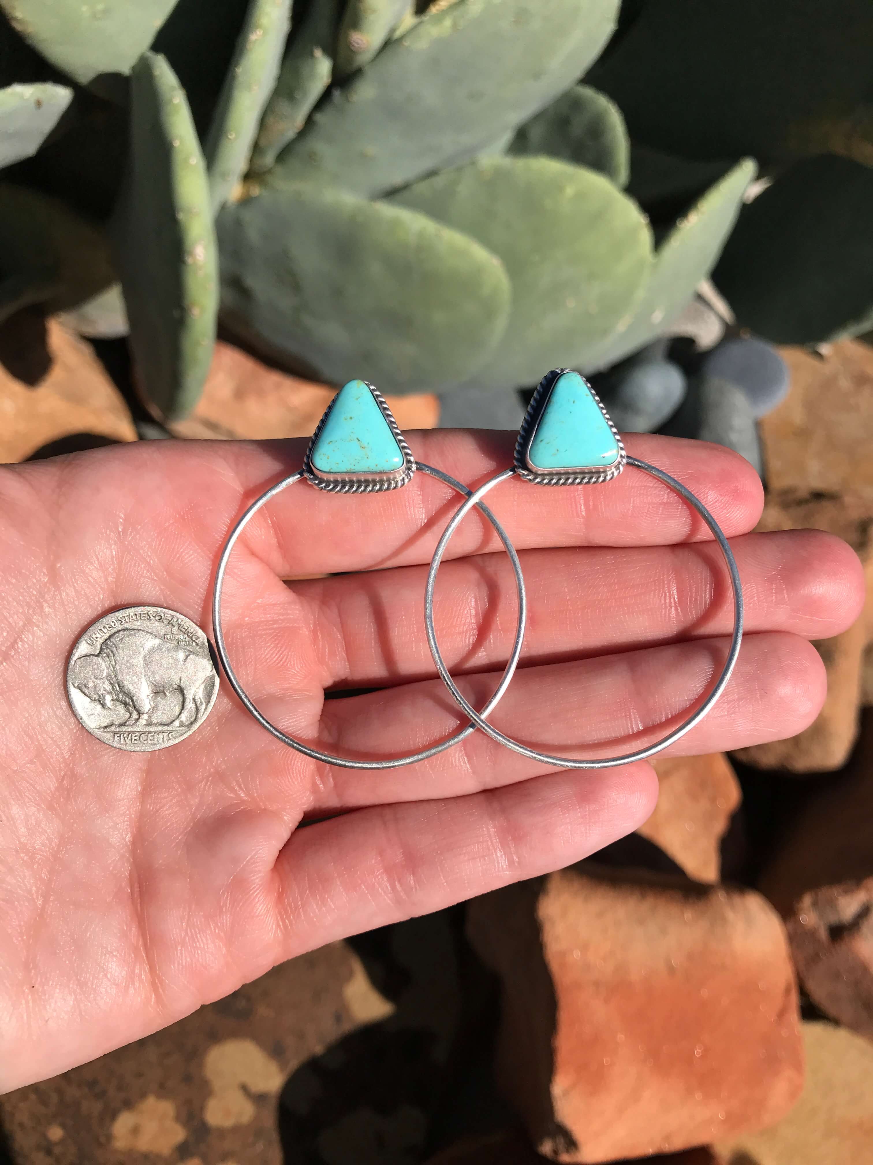 The Keystone Hoop Earrings, 1-Earrings-Calli Co., Turquoise and Silver Jewelry, Native American Handmade, Zuni Tribe, Navajo Tribe, Brock Texas