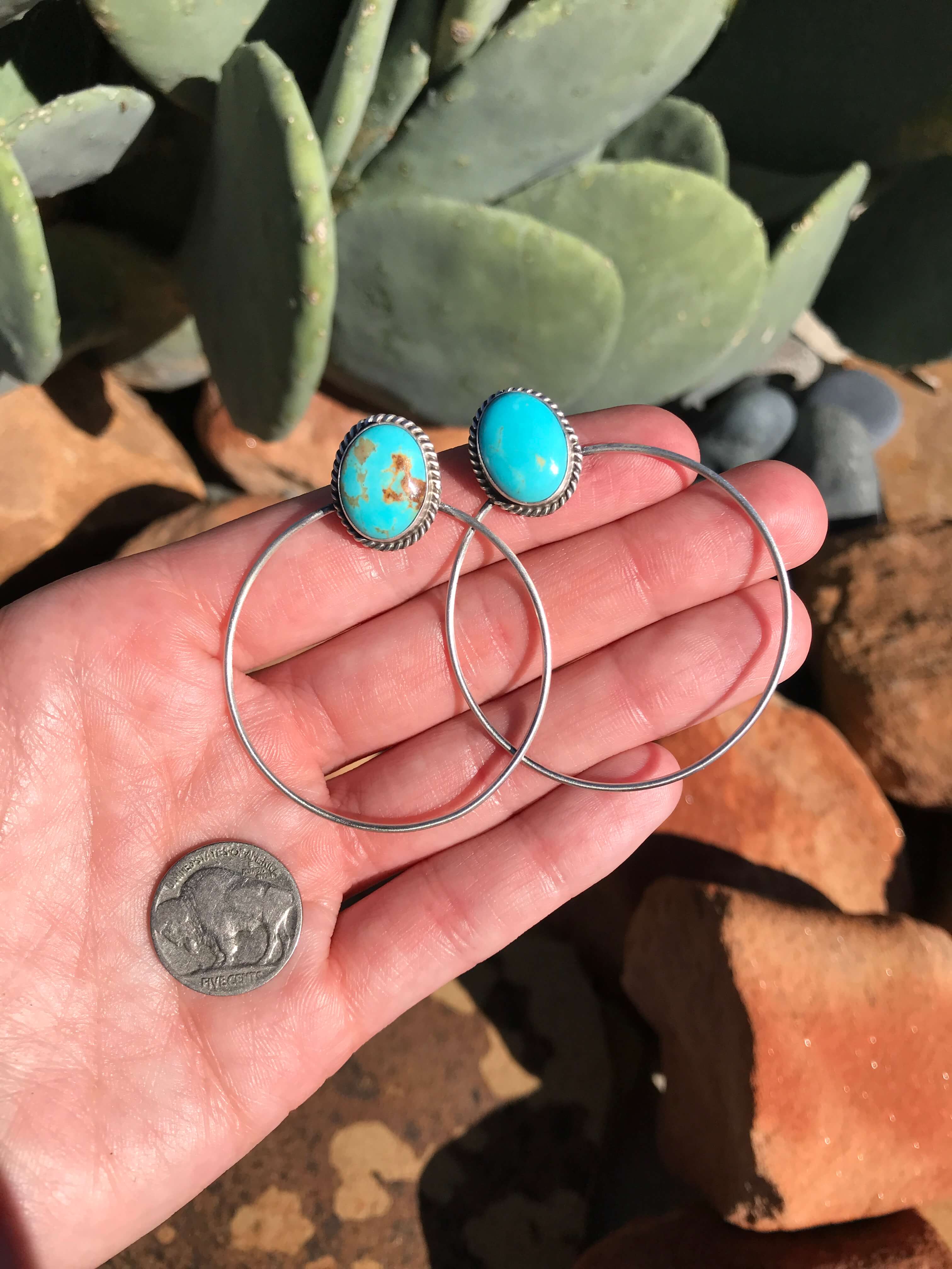 The Keystone Hoop Earrings, 3-Earrings-Calli Co., Turquoise and Silver Jewelry, Native American Handmade, Zuni Tribe, Navajo Tribe, Brock Texas