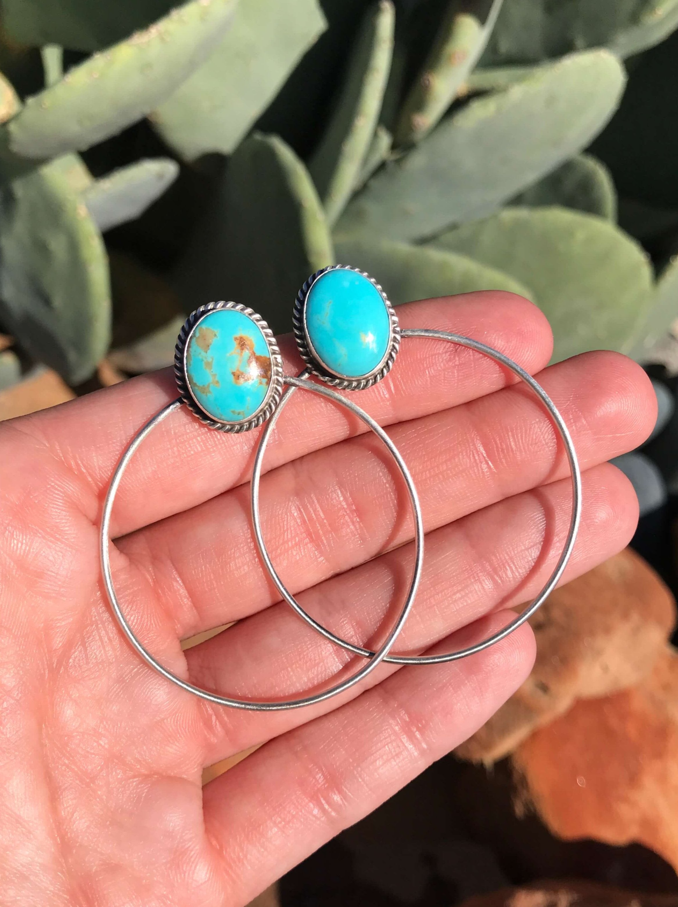 The Keystone Hoop Earrings, 3-Earrings-Calli Co., Turquoise and Silver Jewelry, Native American Handmade, Zuni Tribe, Navajo Tribe, Brock Texas