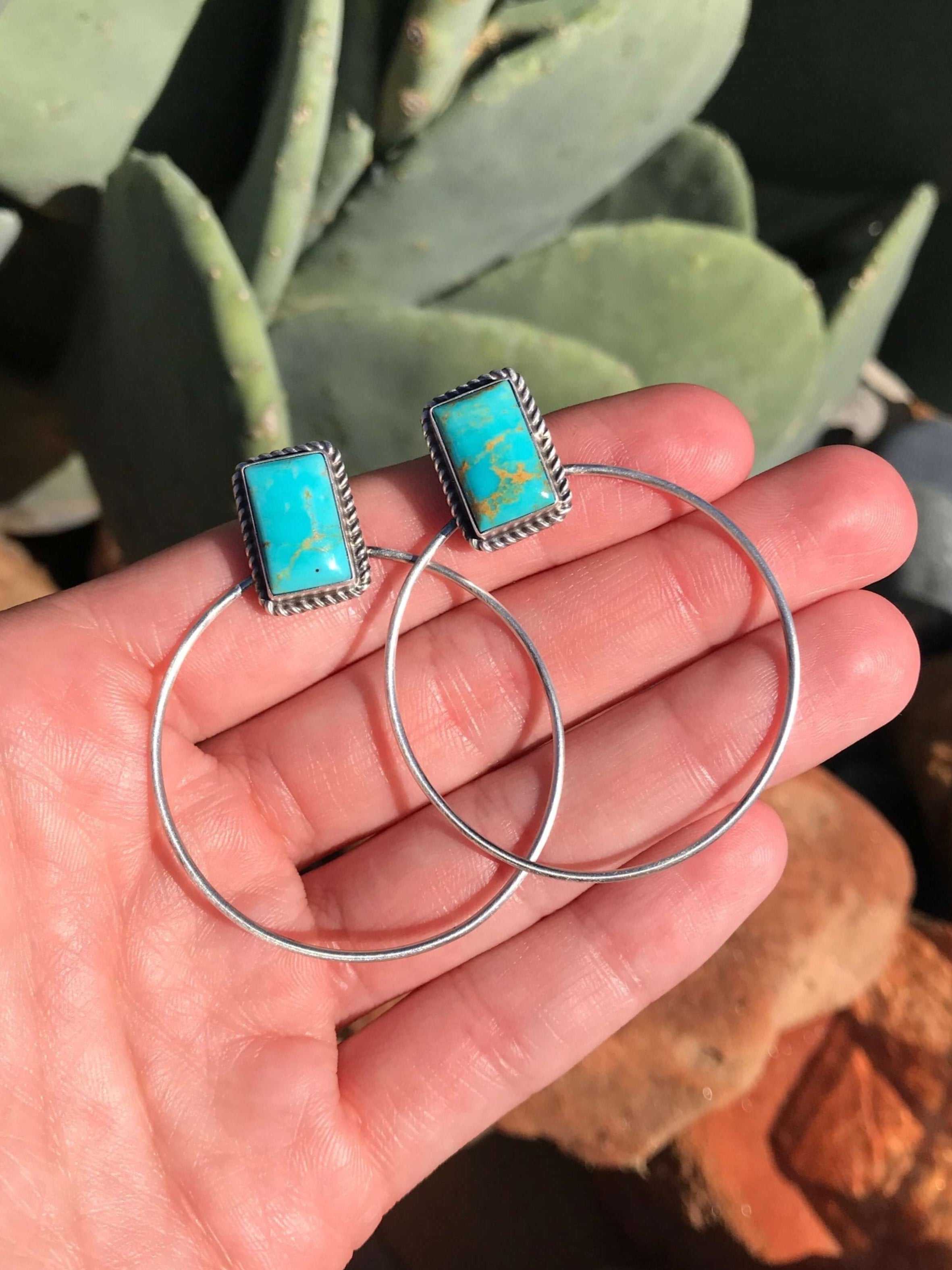 The Keystone Hoop Earrings, 6-Earrings-Calli Co., Turquoise and Silver Jewelry, Native American Handmade, Zuni Tribe, Navajo Tribe, Brock Texas