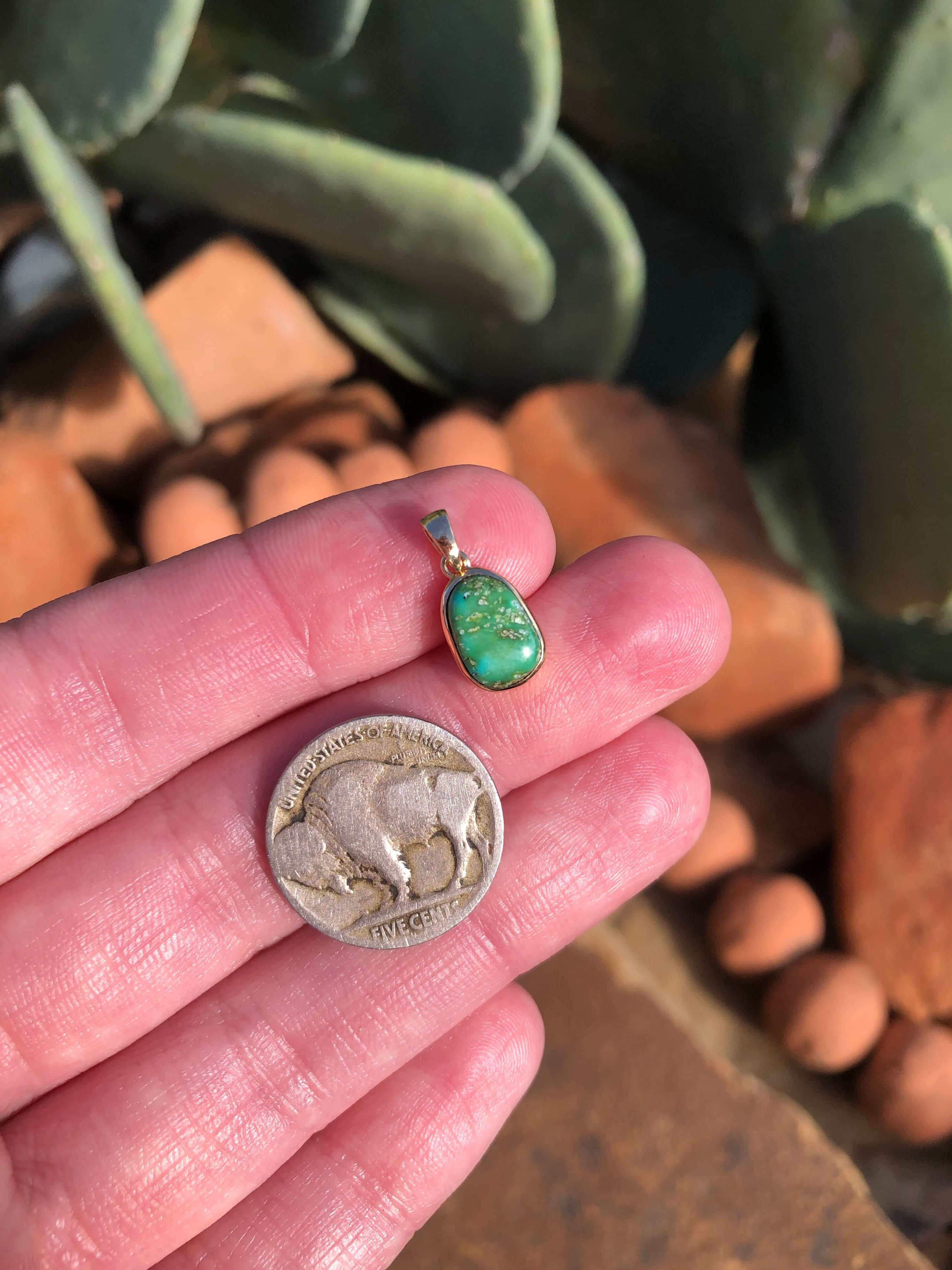 The Nordic 14k and Turquoise Pendant, 14-Pendants-Calli Co., Turquoise and Silver Jewelry, Native American Handmade, Zuni Tribe, Navajo Tribe, Brock Texas