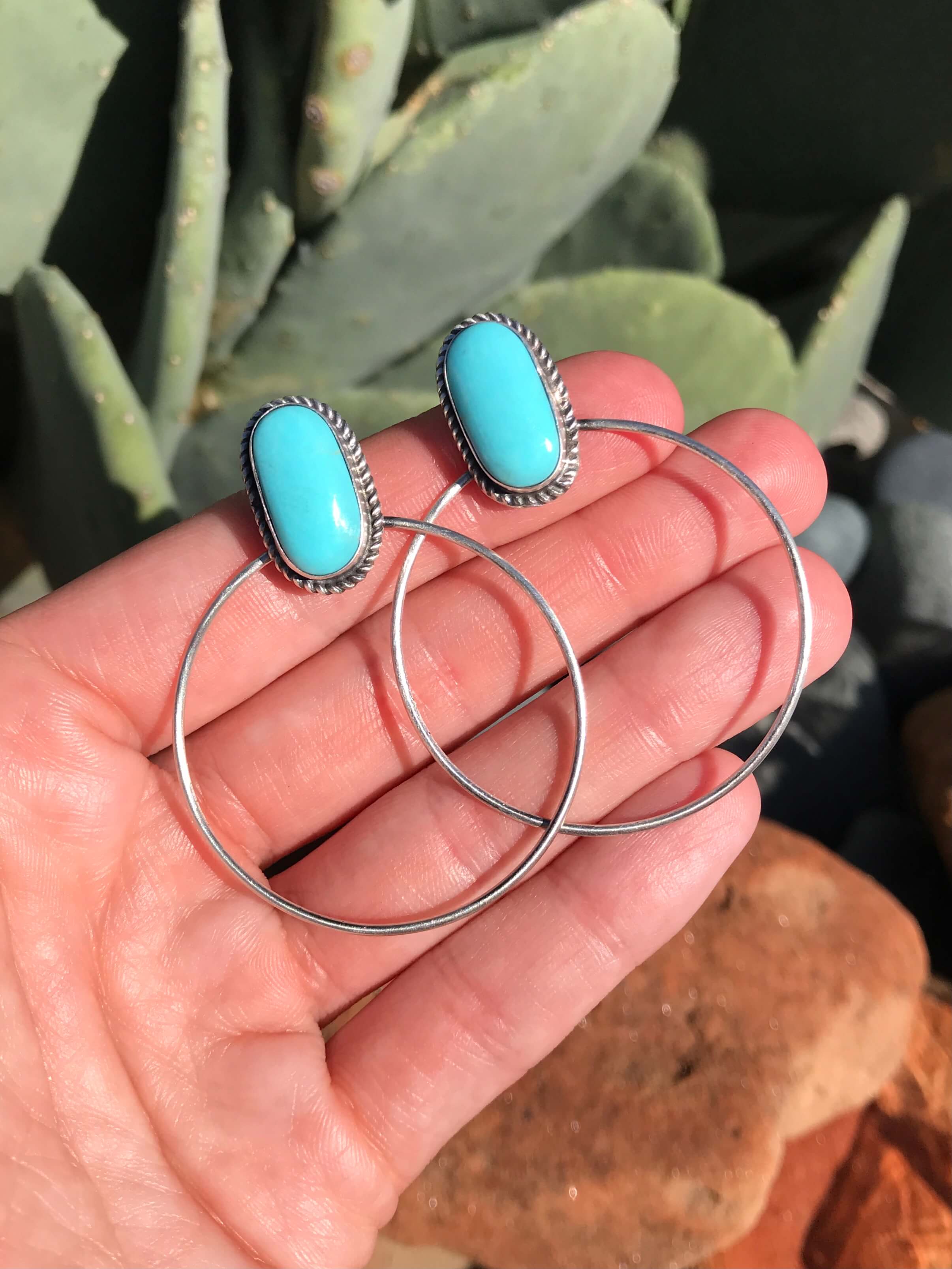 The Keystone Hoop Earrings, 11-Earrings-Calli Co., Turquoise and Silver Jewelry, Native American Handmade, Zuni Tribe, Navajo Tribe, Brock Texas