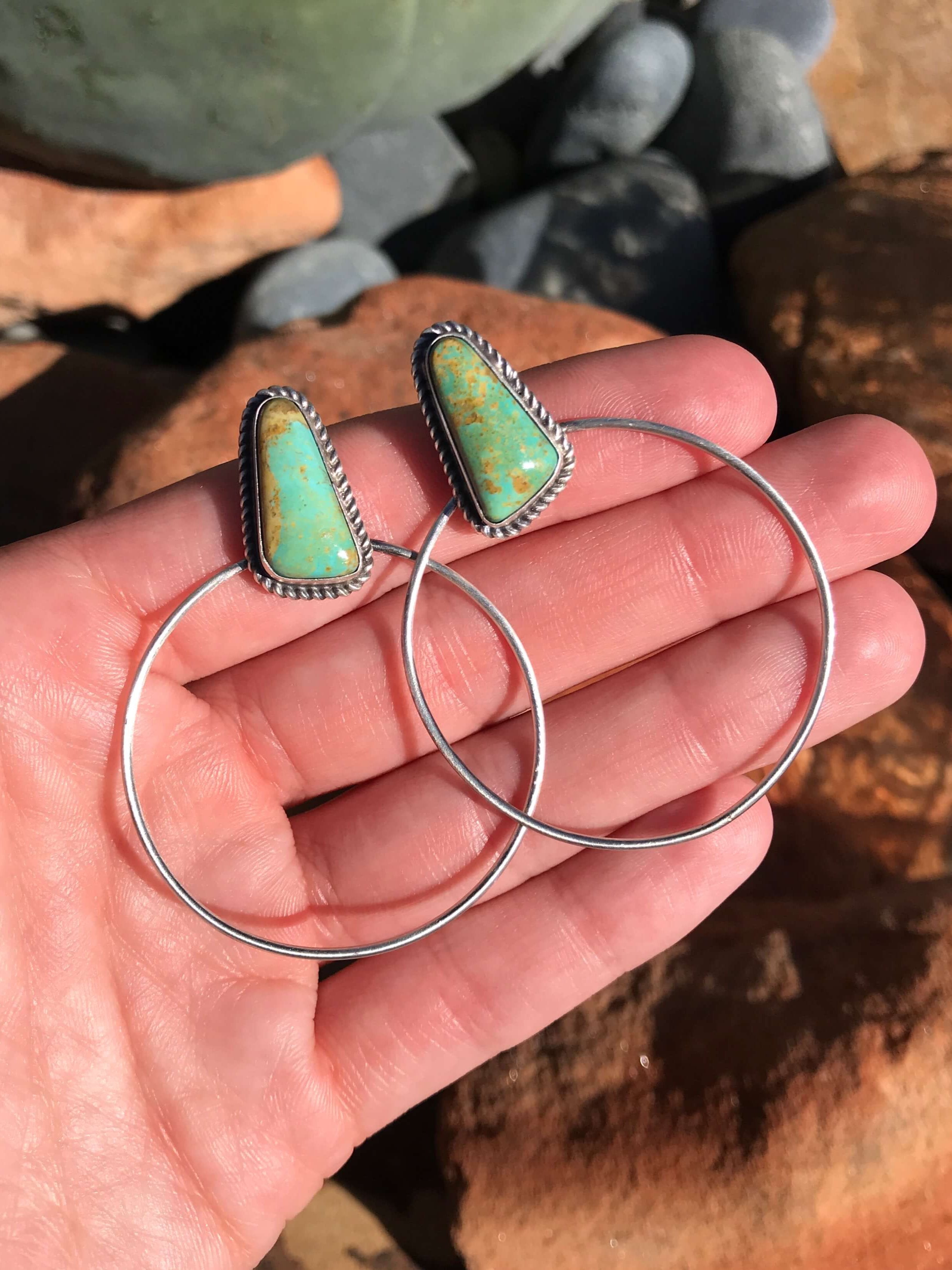 The Keystone Hoop Earrings, 4-Earrings-Calli Co., Turquoise and Silver Jewelry, Native American Handmade, Zuni Tribe, Navajo Tribe, Brock Texas