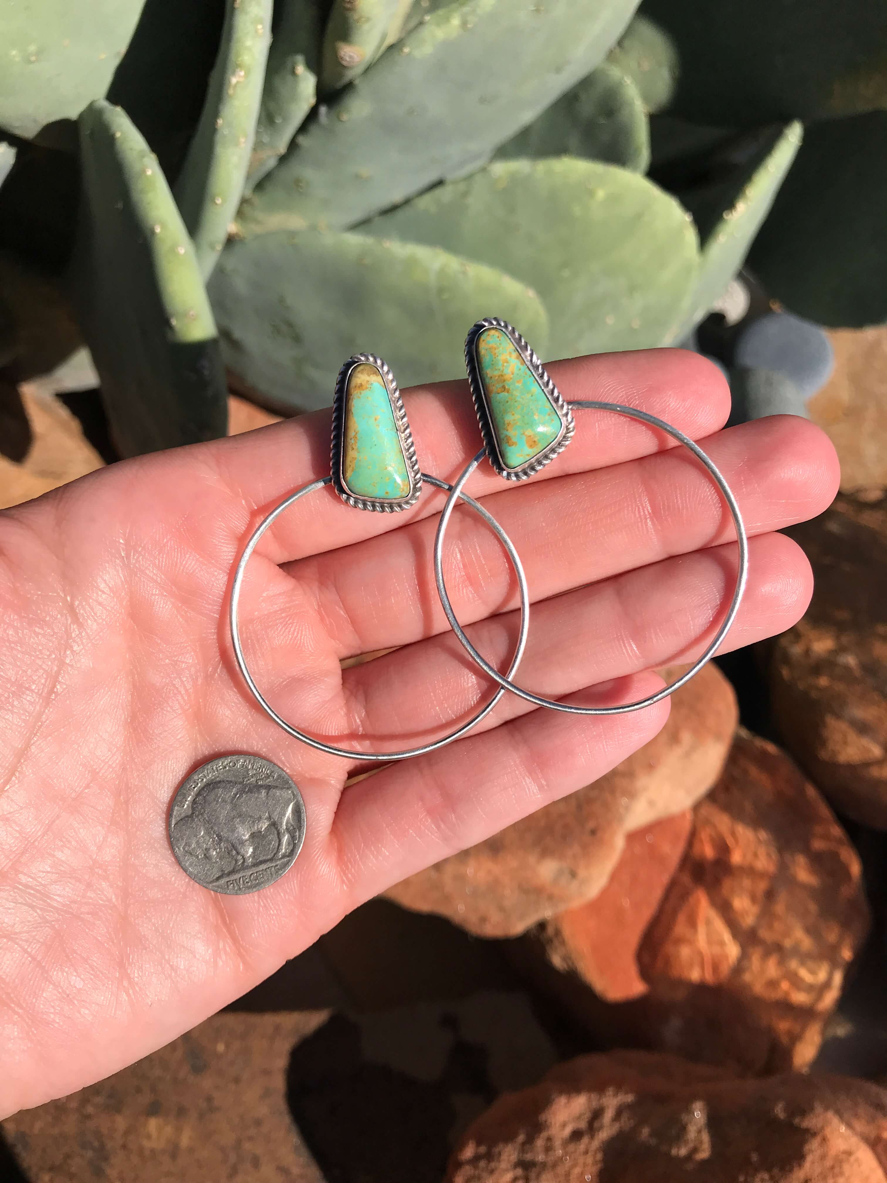 The Keystone Hoop Earrings, 4-Earrings-Calli Co., Turquoise and Silver Jewelry, Native American Handmade, Zuni Tribe, Navajo Tribe, Brock Texas