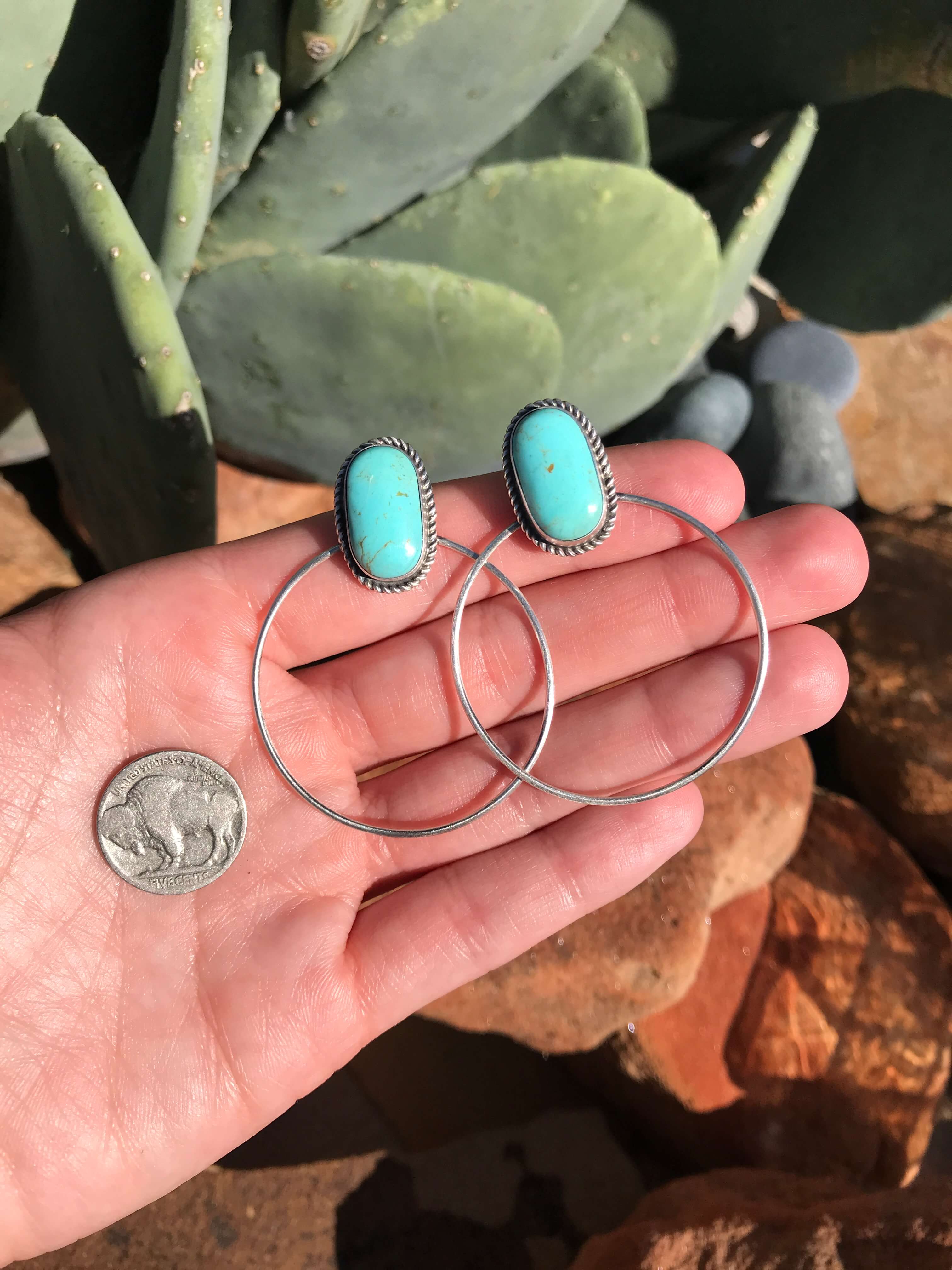 The Keystone Hoop Earrings, 9-Earrings-Calli Co., Turquoise and Silver Jewelry, Native American Handmade, Zuni Tribe, Navajo Tribe, Brock Texas