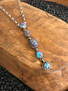 The Arroyo 5 Stone Lariat Necklace, 1-Necklaces-Calli Co., Turquoise and Silver Jewelry, Native American Handmade, Zuni Tribe, Navajo Tribe, Brock Texas