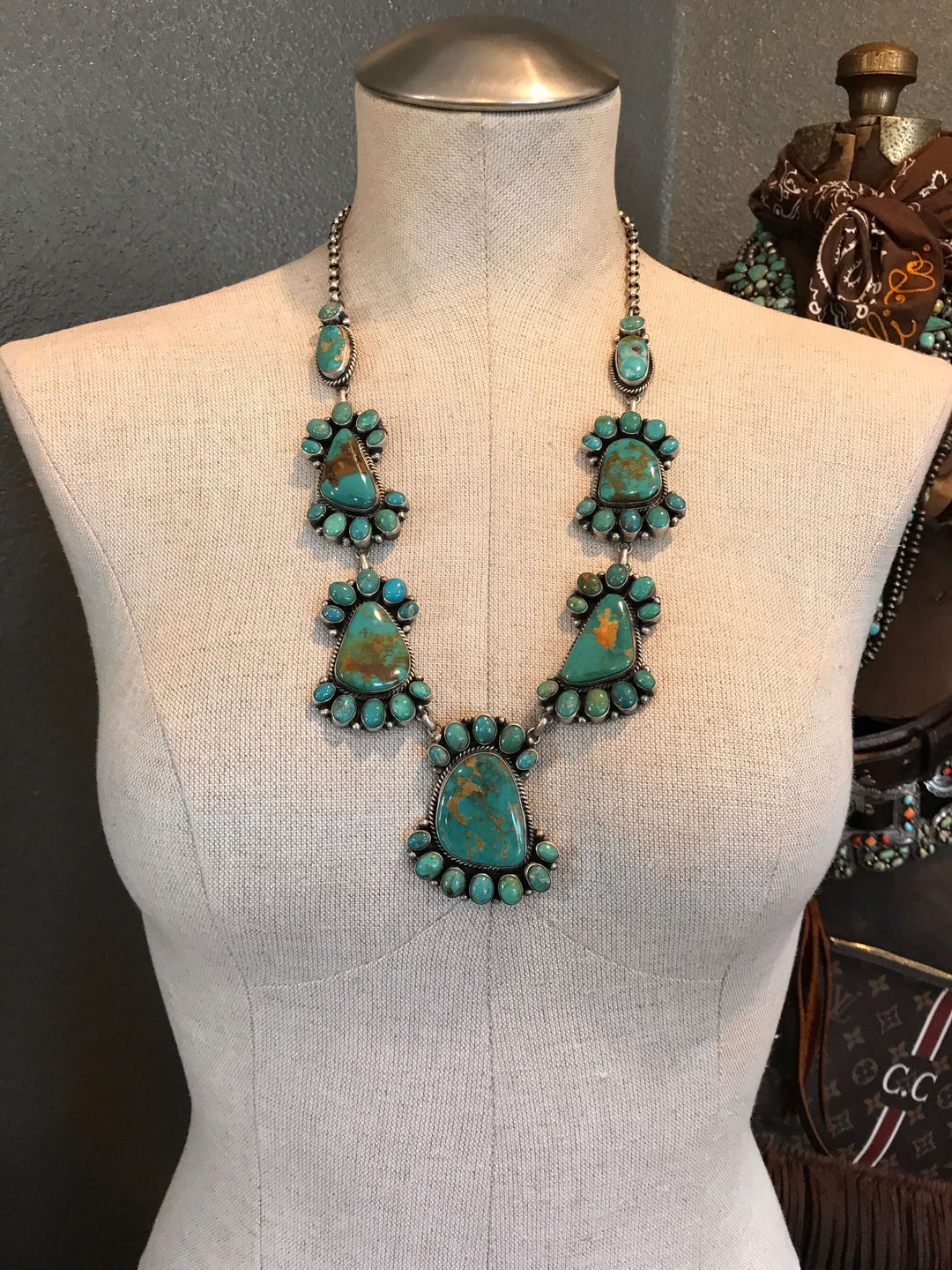 The Amorita Turquoise Statement Necklace Set-Necklaces-Calli Co., Turquoise and Silver Jewelry, Native American Handmade, Zuni Tribe, Navajo Tribe, Brock Texas