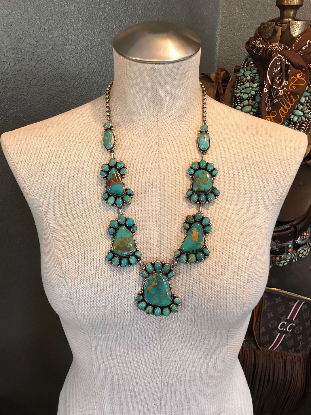 The Amorita Turquoise Statement Necklace Set-Necklaces-Calli Co., Turquoise and Silver Jewelry, Native American Handmade, Zuni Tribe, Navajo Tribe, Brock Texas