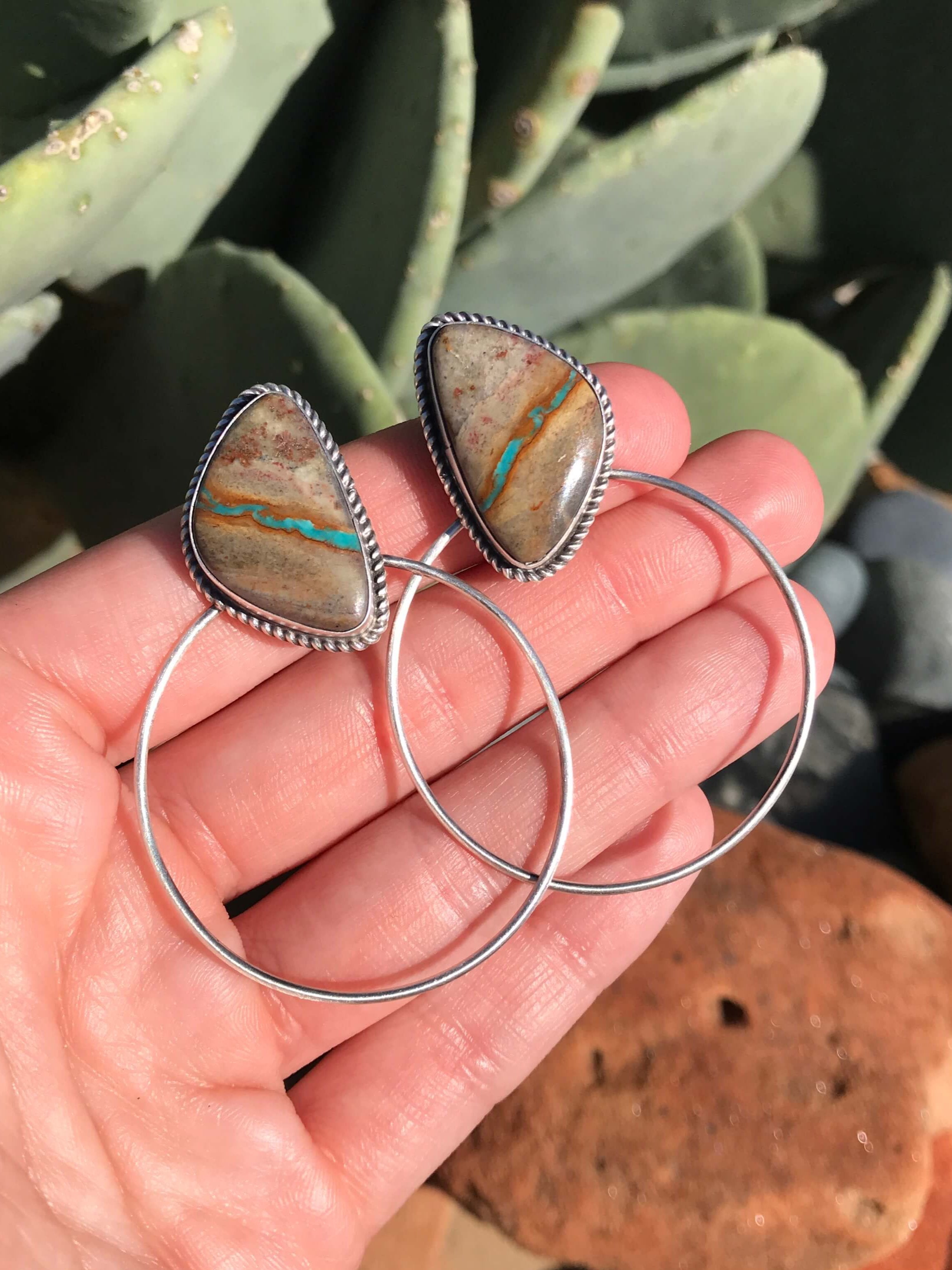 The Keystone Hoop Earrings, 12-Earrings-Calli Co., Turquoise and Silver Jewelry, Native American Handmade, Zuni Tribe, Navajo Tribe, Brock Texas