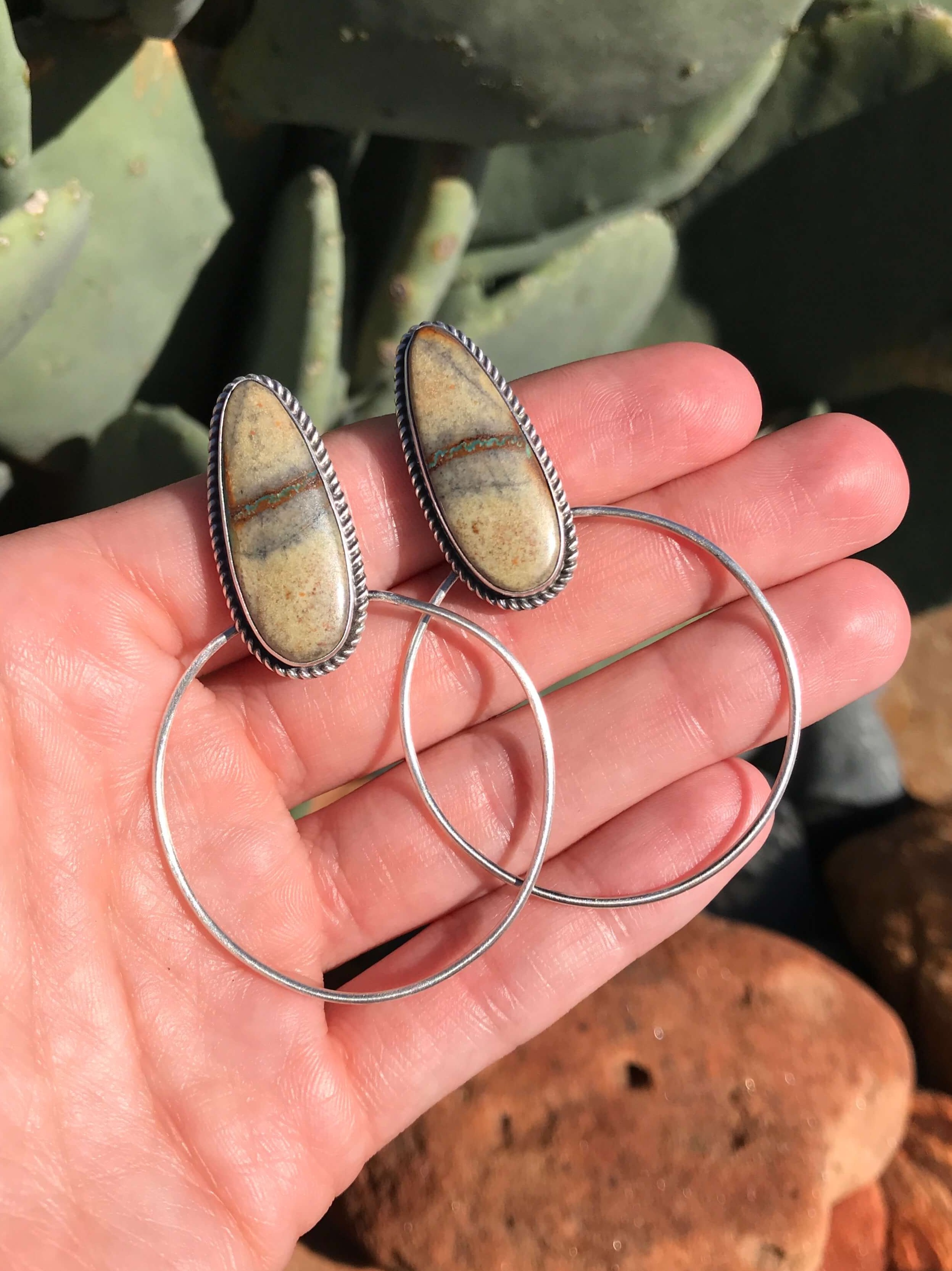 The Keystone Hoop Earrings, 13-Earrings-Calli Co., Turquoise and Silver Jewelry, Native American Handmade, Zuni Tribe, Navajo Tribe, Brock Texas