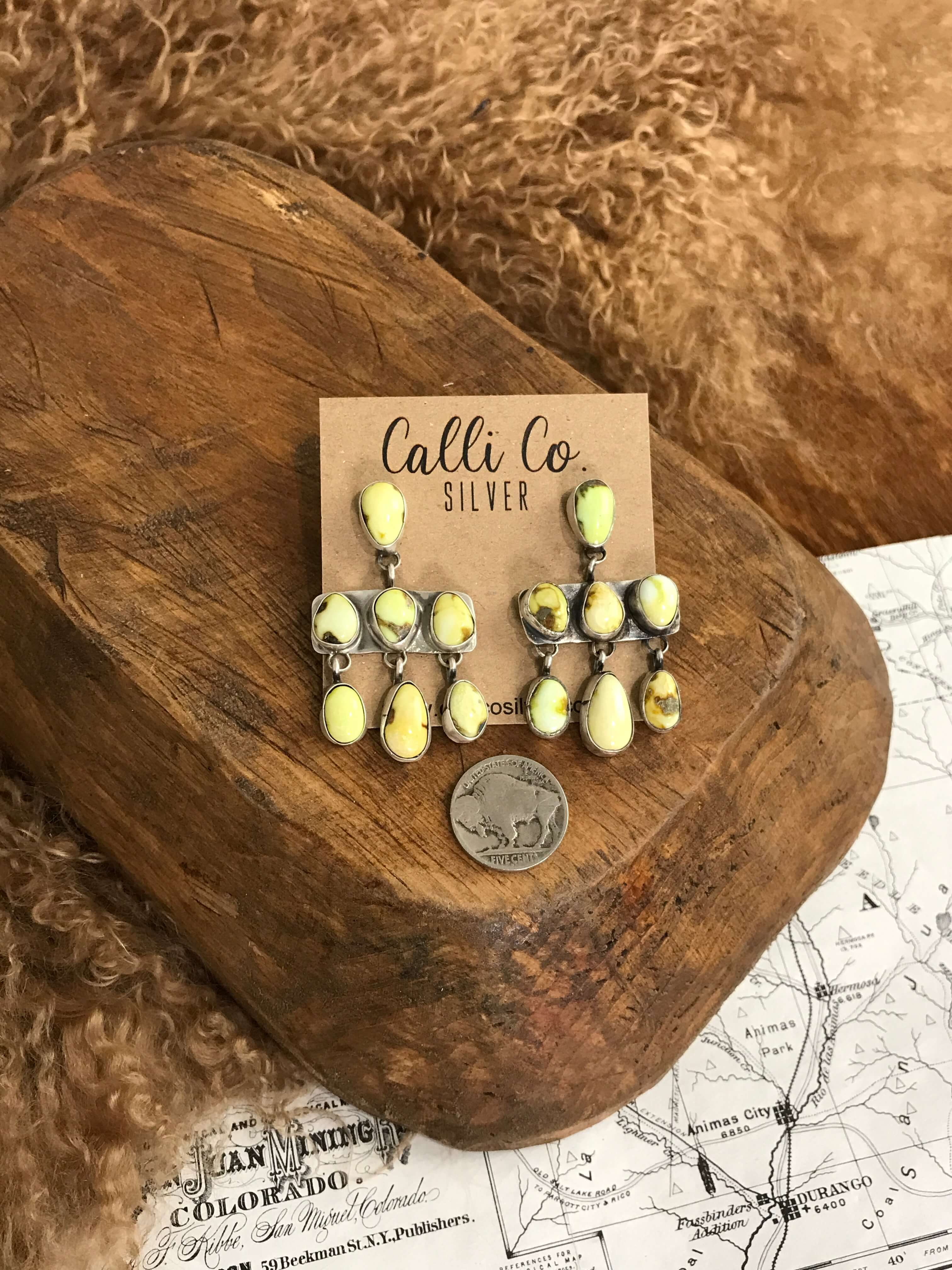 The Ada Chandelier Earrings, 2-Earrings-Calli Co., Turquoise and Silver Jewelry, Native American Handmade, Zuni Tribe, Navajo Tribe, Brock Texas