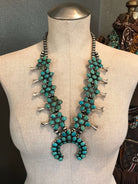 The Cusco Turquoise Squash Blossom Necklace Set-Necklaces-Calli Co., Turquoise and Silver Jewelry, Native American Handmade, Zuni Tribe, Navajo Tribe, Brock Texas