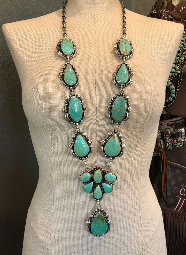 The Wanderer Turquoise Lariat Necklace Set-Necklaces-Calli Co., Turquoise and Silver Jewelry, Native American Handmade, Zuni Tribe, Navajo Tribe, Brock Texas