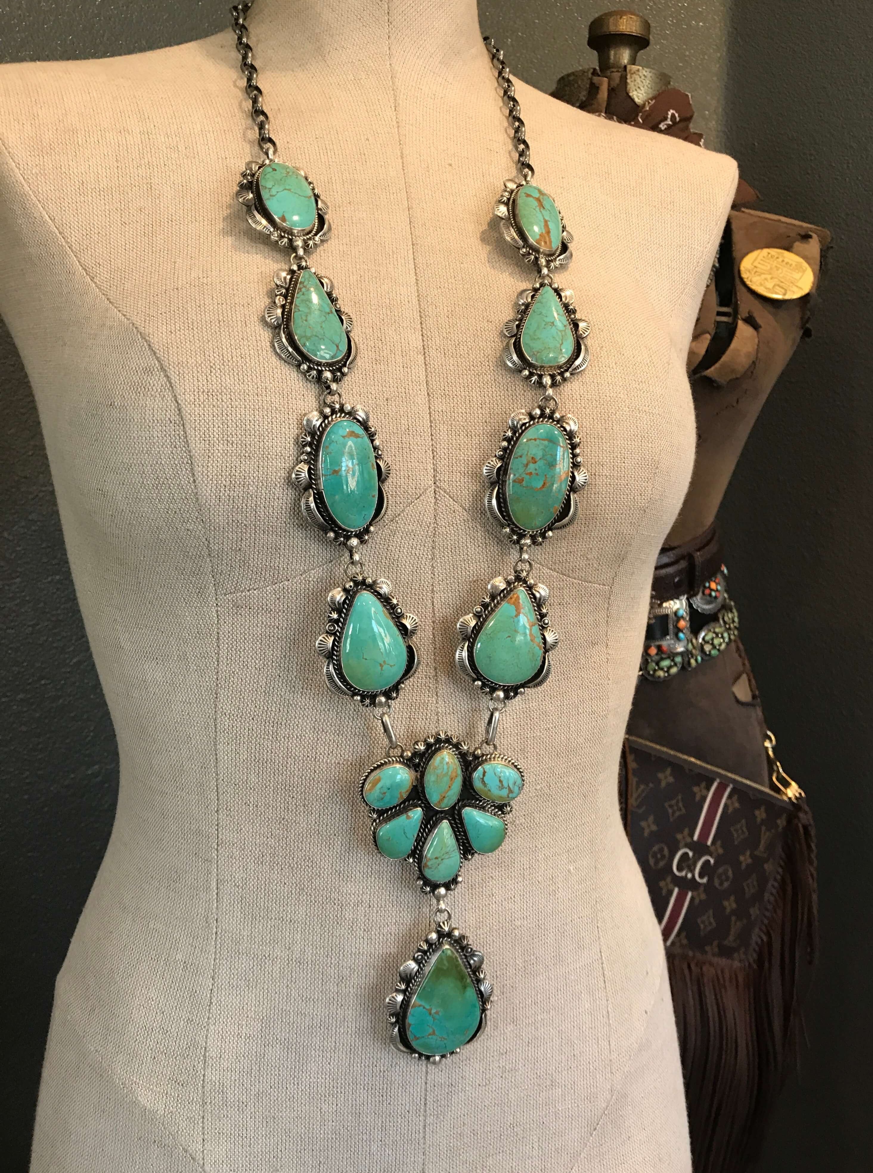 The Wanderer Turquoise Lariat Necklace Set-Necklaces-Calli Co., Turquoise and Silver Jewelry, Native American Handmade, Zuni Tribe, Navajo Tribe, Brock Texas