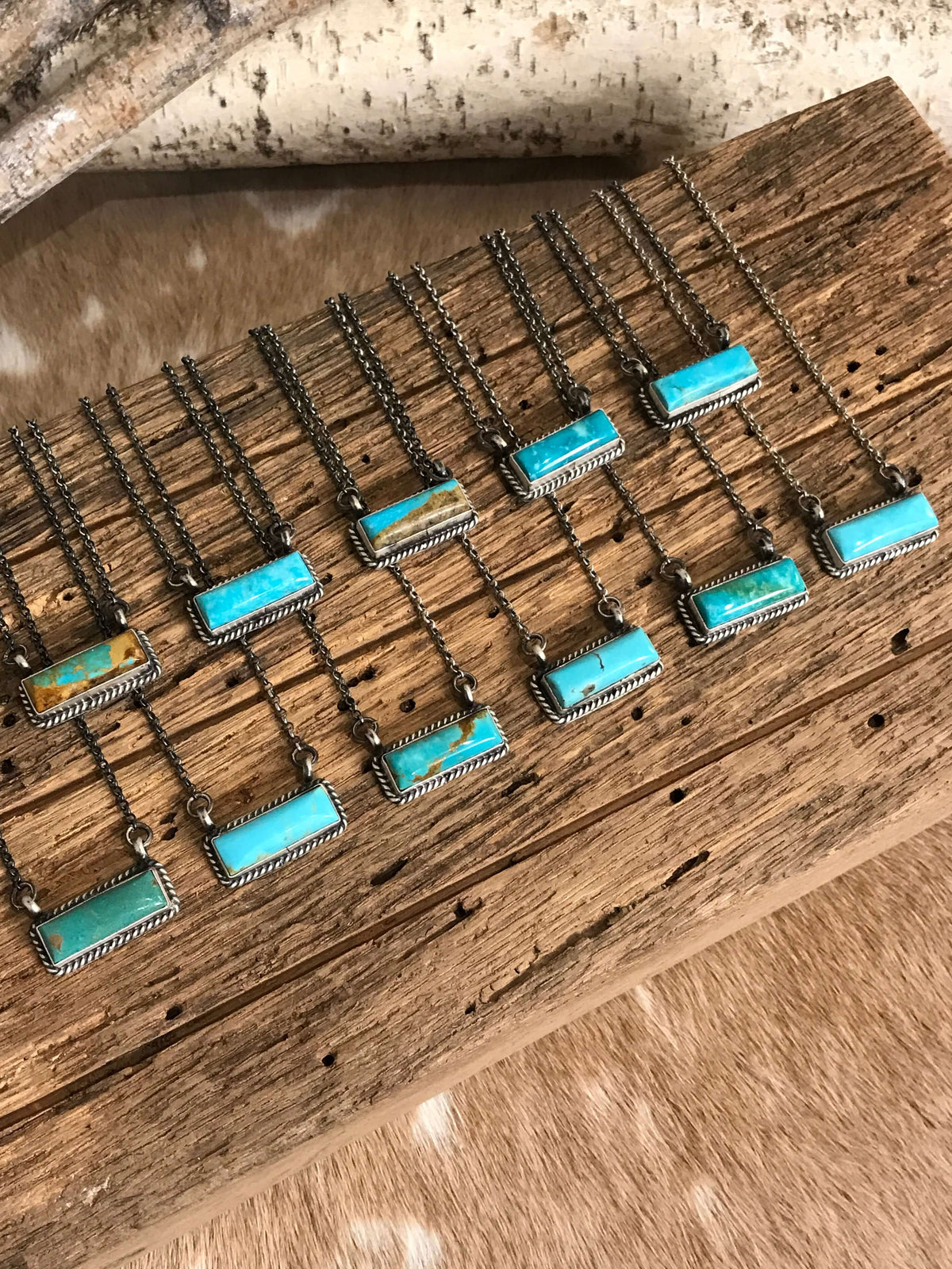 The Little Chief Turquoise Bar Necklaces-Necklaces-Calli Co., Turquoise and Silver Jewelry, Native American Handmade, Zuni Tribe, Navajo Tribe, Brock Texas