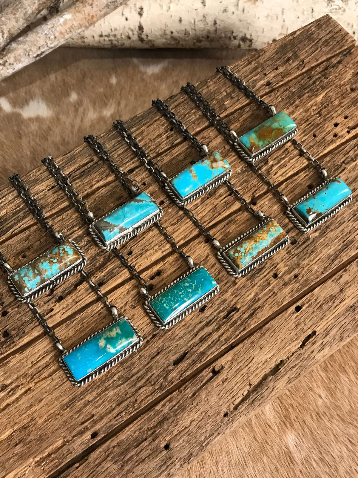 The Big Chief Turquoise Bar Necklaces-Necklaces-Calli Co., Turquoise and Silver Jewelry, Native American Handmade, Zuni Tribe, Navajo Tribe, Brock Texas