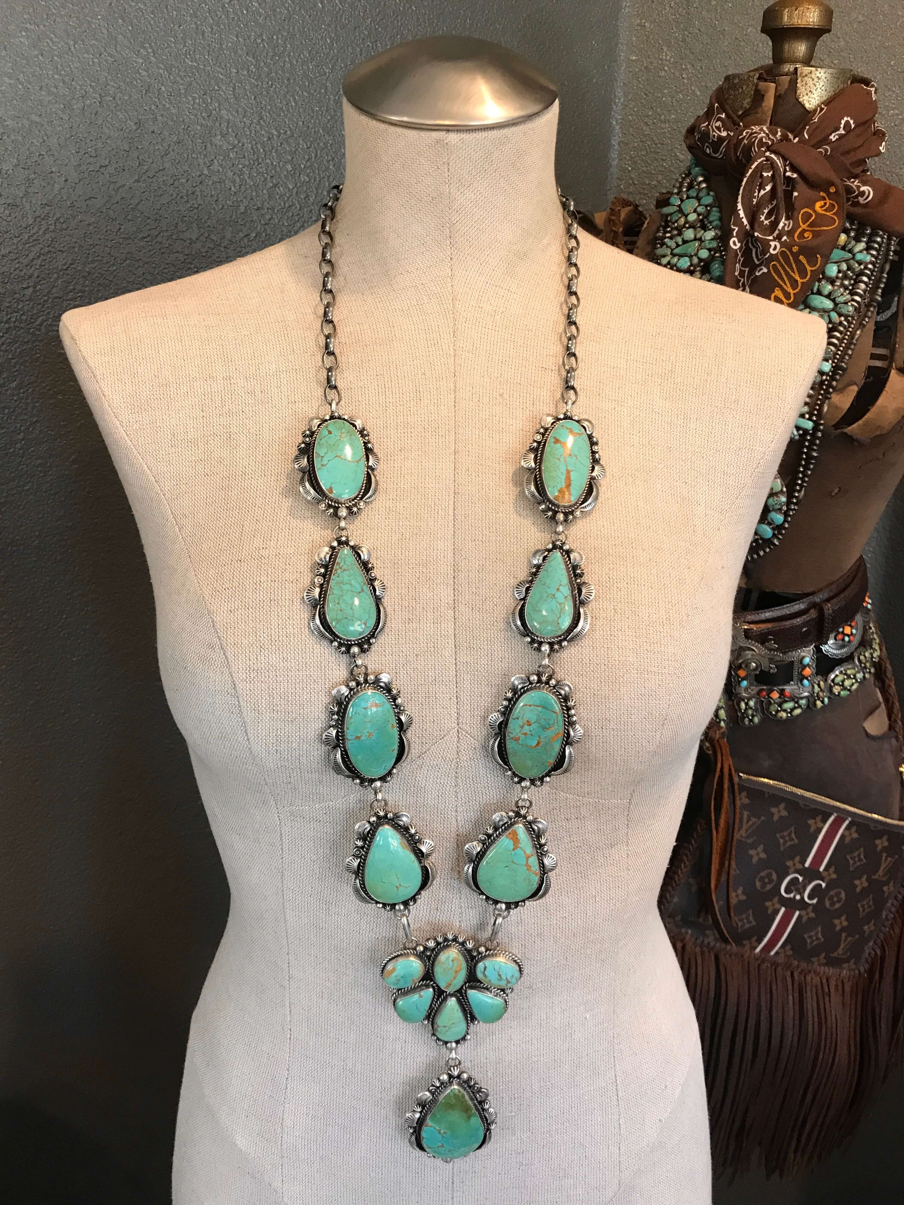 The Wanderer Turquoise Lariat Necklace Set-Necklaces-Calli Co., Turquoise and Silver Jewelry, Native American Handmade, Zuni Tribe, Navajo Tribe, Brock Texas