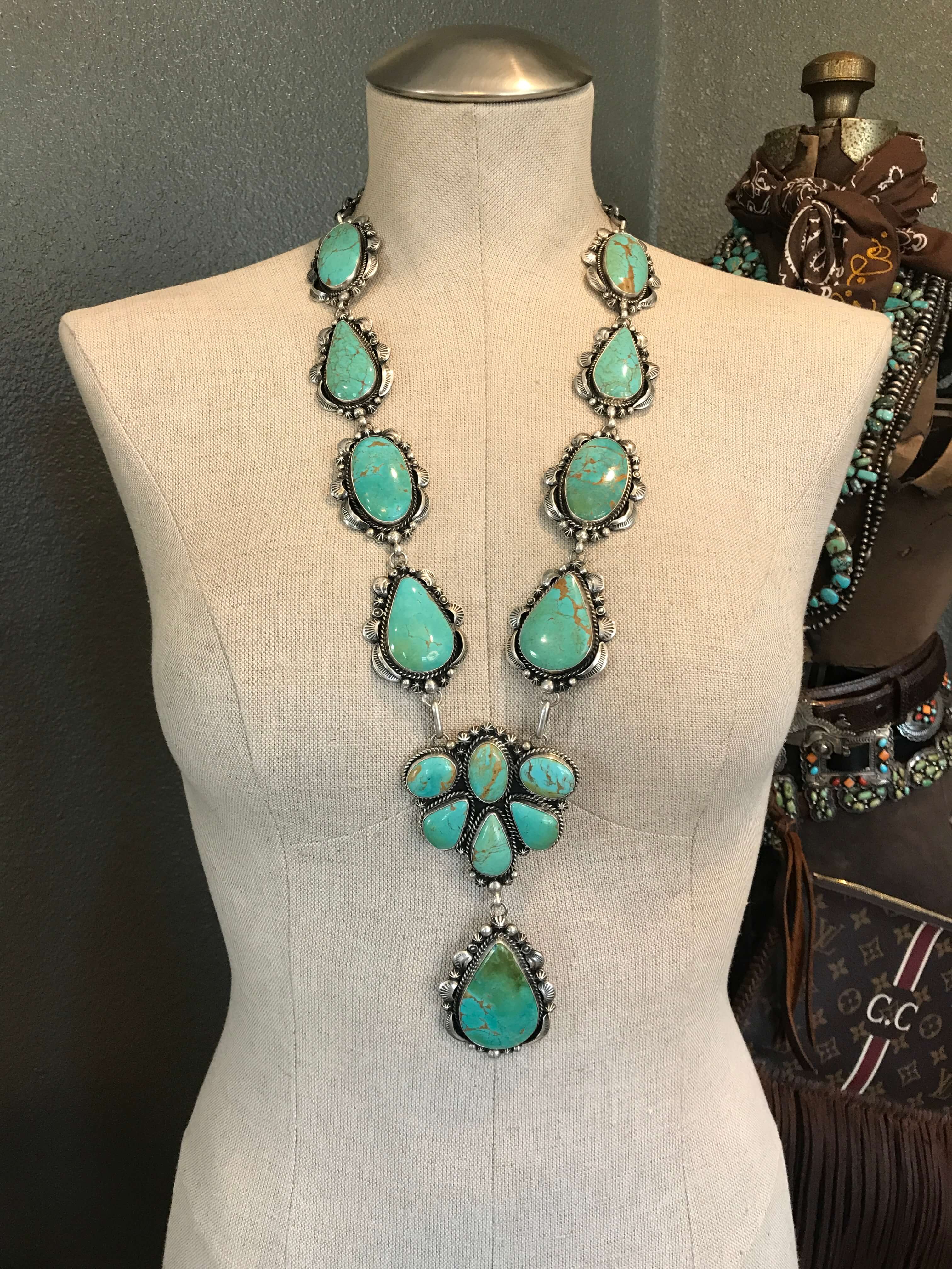 The Wanderer Turquoise Lariat Necklace Set-Necklaces-Calli Co., Turquoise and Silver Jewelry, Native American Handmade, Zuni Tribe, Navajo Tribe, Brock Texas