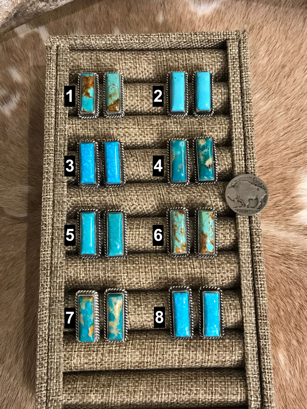 The Little Chief Turquoise Bar Earrings-Earrings-Calli Co., Turquoise and Silver Jewelry, Native American Handmade, Zuni Tribe, Navajo Tribe, Brock Texas