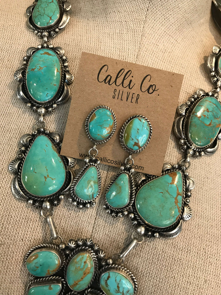 The Wanderer Turquoise Lariat Necklace Set-Necklaces-Calli Co., Turquoise and Silver Jewelry, Native American Handmade, Zuni Tribe, Navajo Tribe, Brock Texas