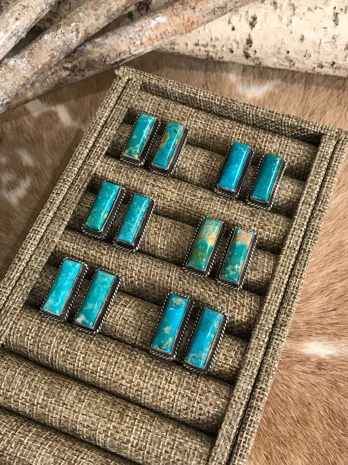 The Little Chief Turquoise Bar Earrings-Earrings-Calli Co., Turquoise and Silver Jewelry, Native American Handmade, Zuni Tribe, Navajo Tribe, Brock Texas