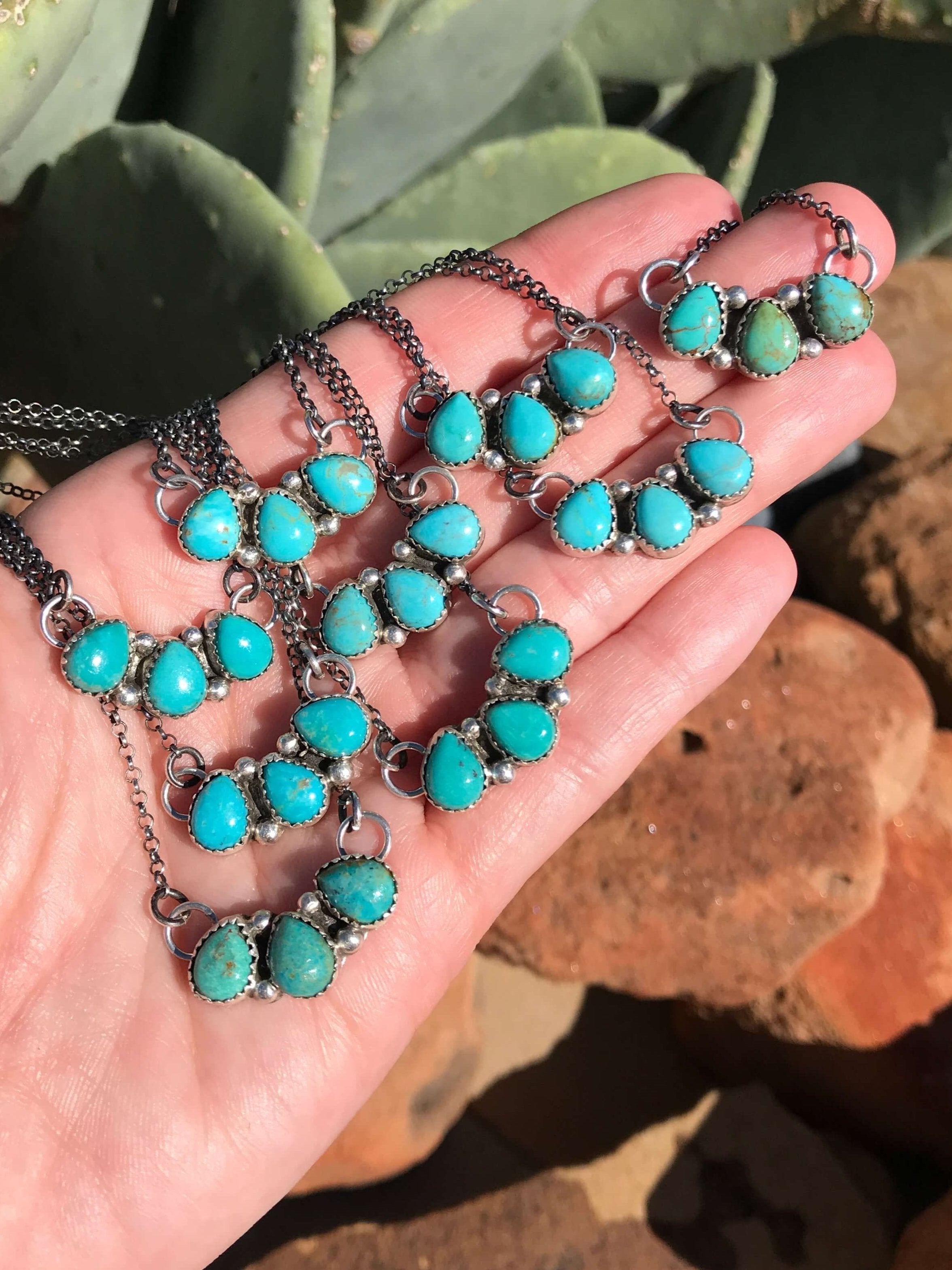 The Rexford Turquoise 3 Stone Necklaces-Necklaces-Calli Co., Turquoise and Silver Jewelry, Native American Handmade, Zuni Tribe, Navajo Tribe, Brock Texas