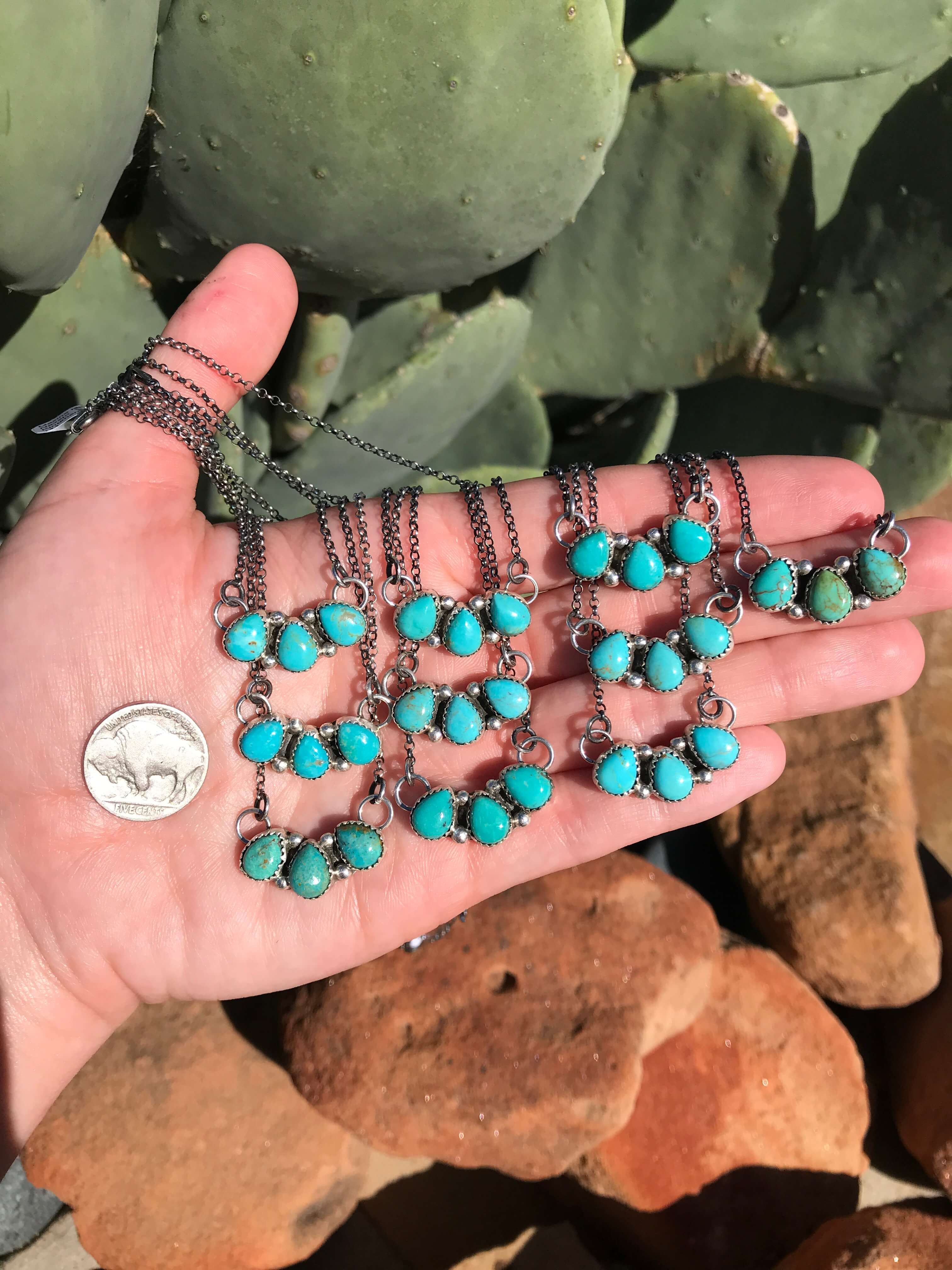 The Rexford Turquoise 3 Stone Necklaces-Necklaces-Calli Co., Turquoise and Silver Jewelry, Native American Handmade, Zuni Tribe, Navajo Tribe, Brock Texas