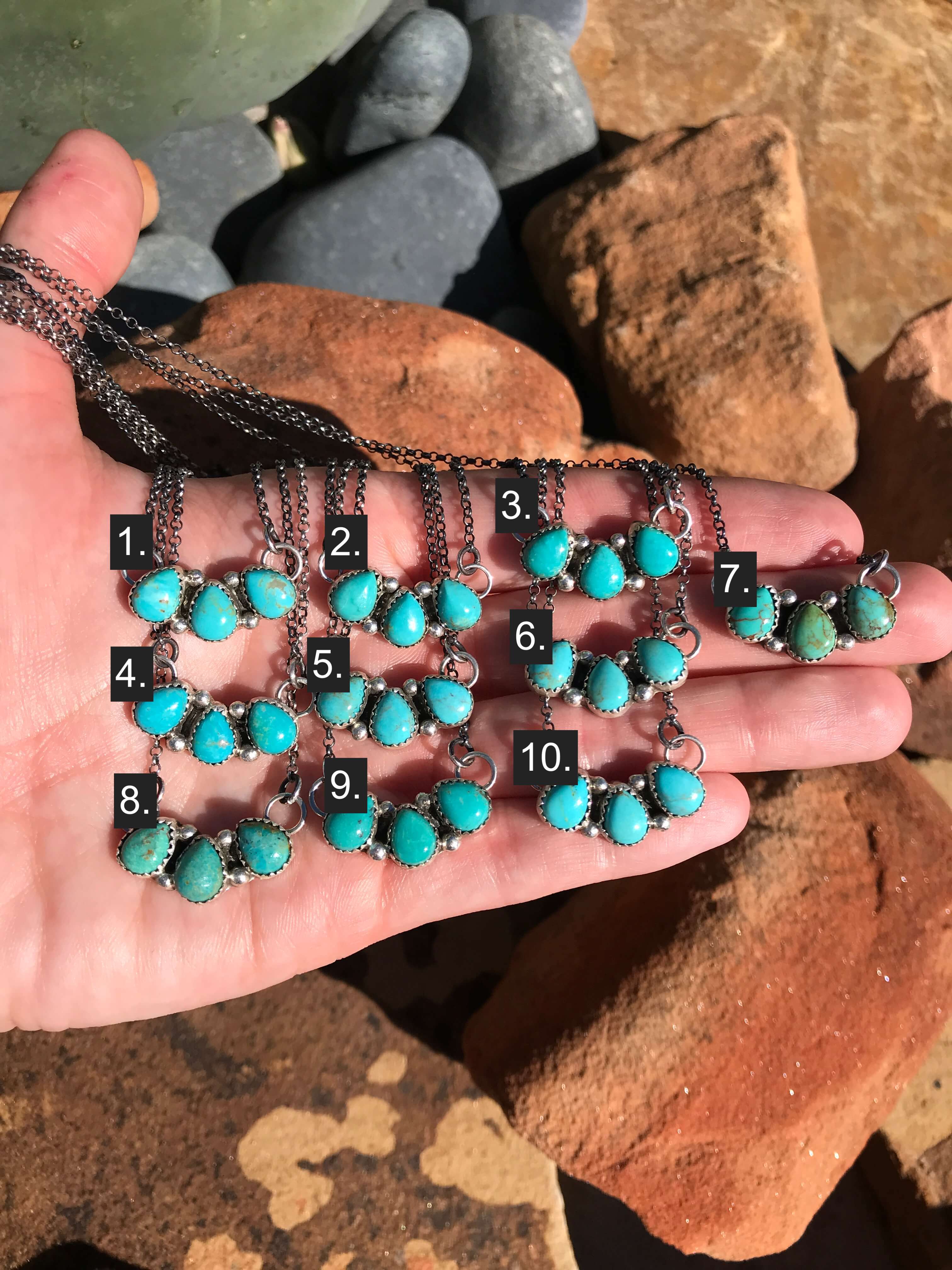 The Rexford Turquoise 3 Stone Necklaces-Necklaces-Calli Co., Turquoise and Silver Jewelry, Native American Handmade, Zuni Tribe, Navajo Tribe, Brock Texas