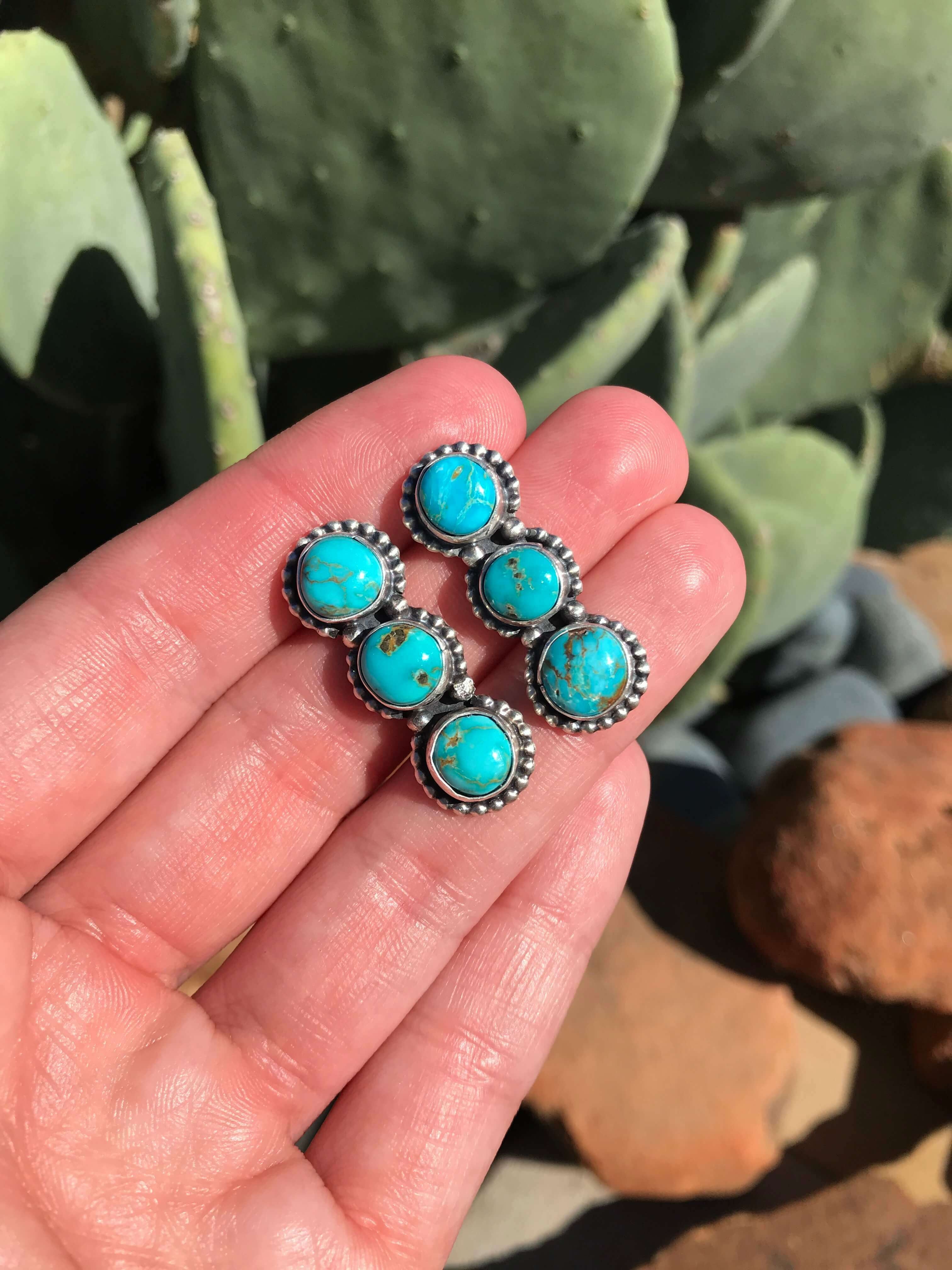 The Monaca Turquoise Earrings, 1-Earrings-Calli Co., Turquoise and Silver Jewelry, Native American Handmade, Zuni Tribe, Navajo Tribe, Brock Texas